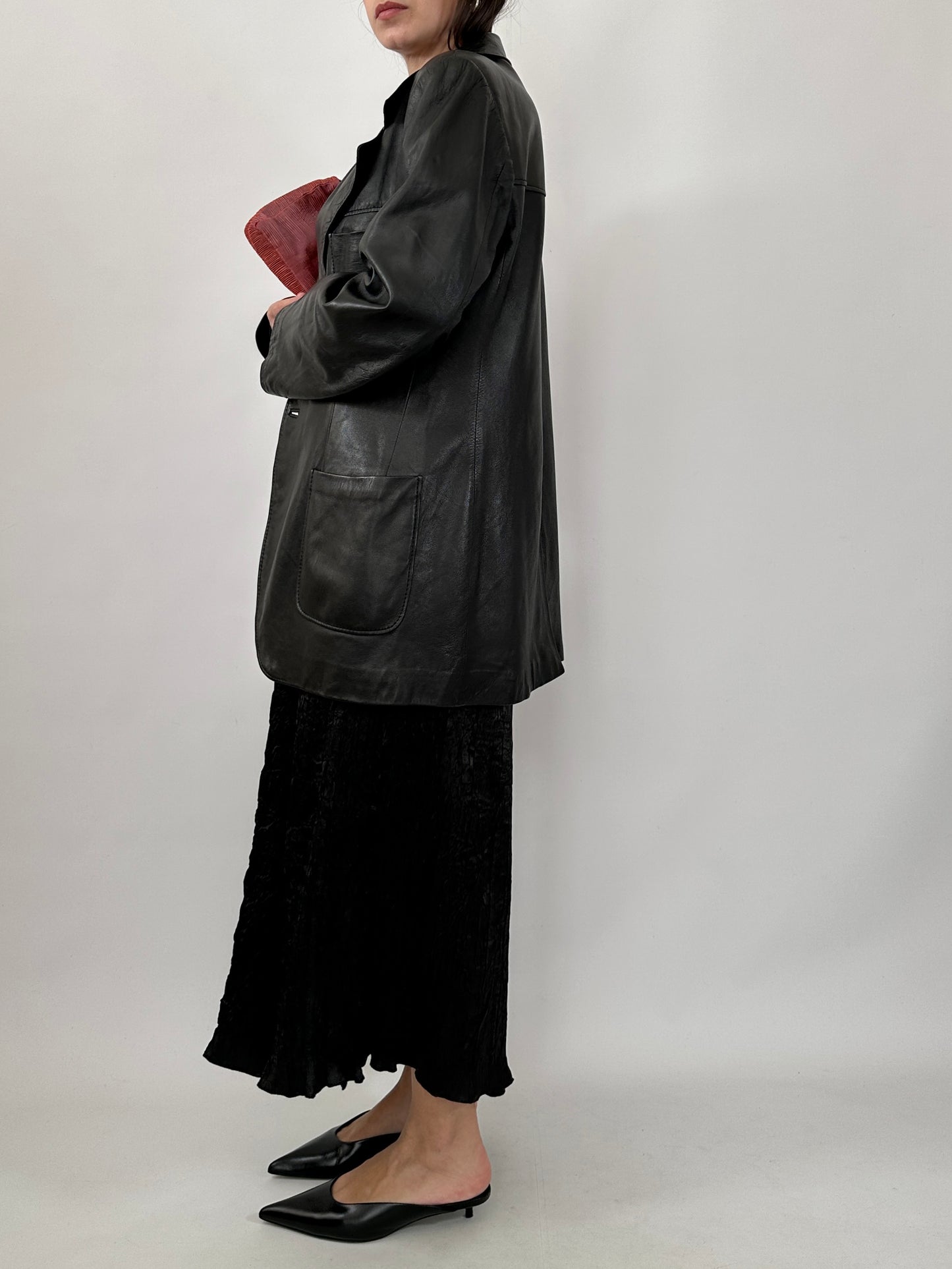 Minimal Leather Long Blazer