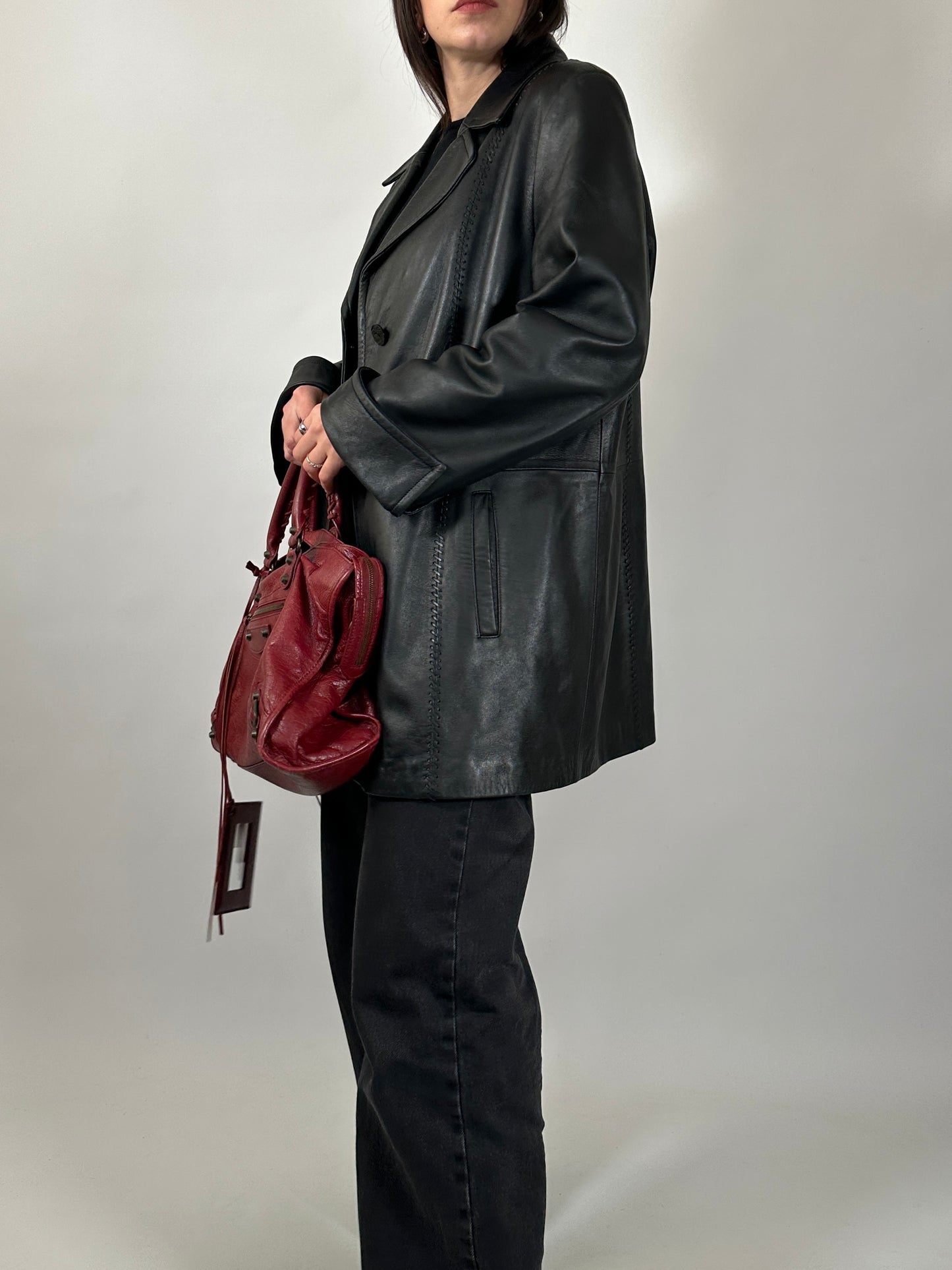 Soft Leather Nappa Coat with Whipstitch Details
