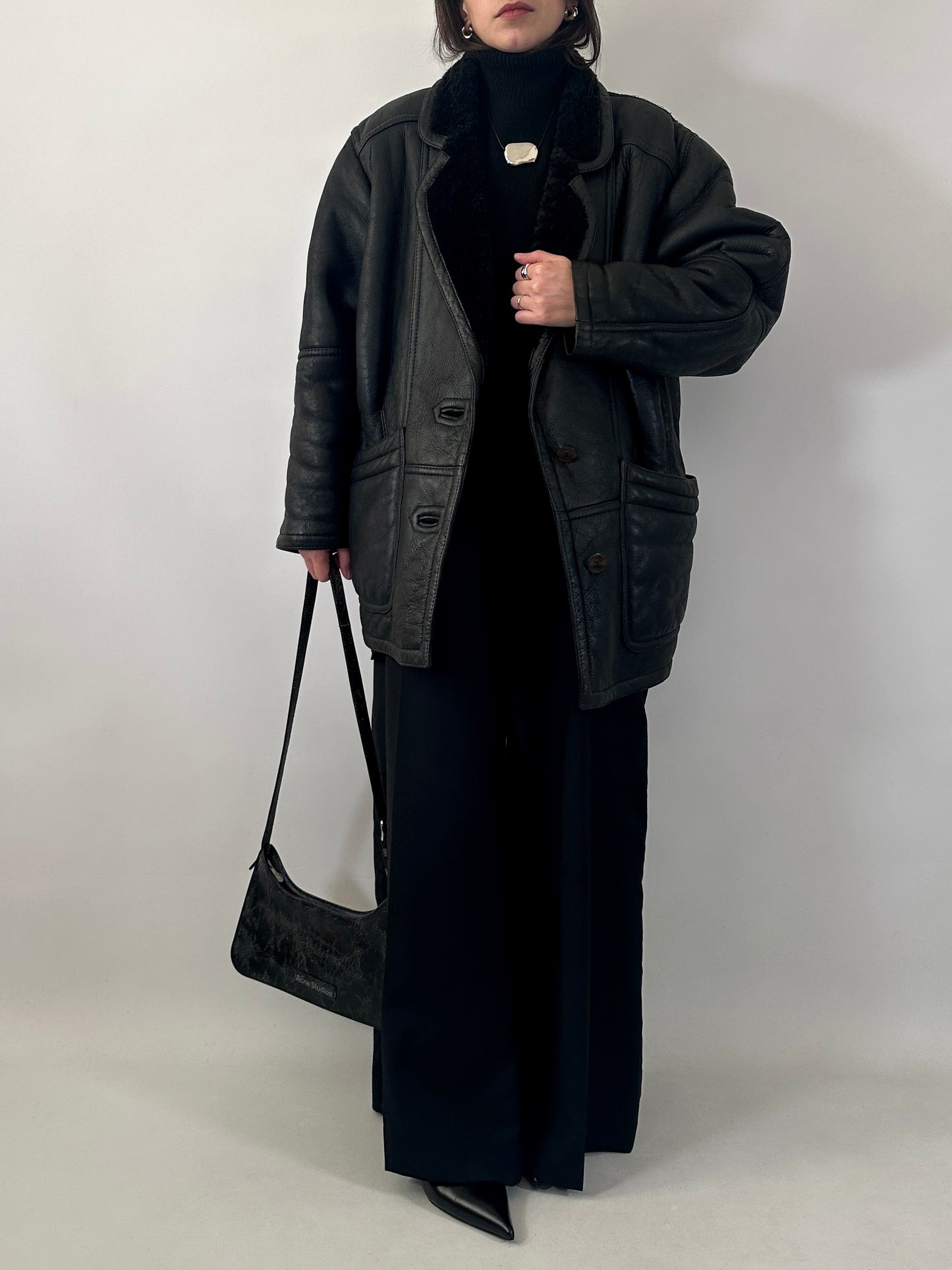 Vintage black shearling coat