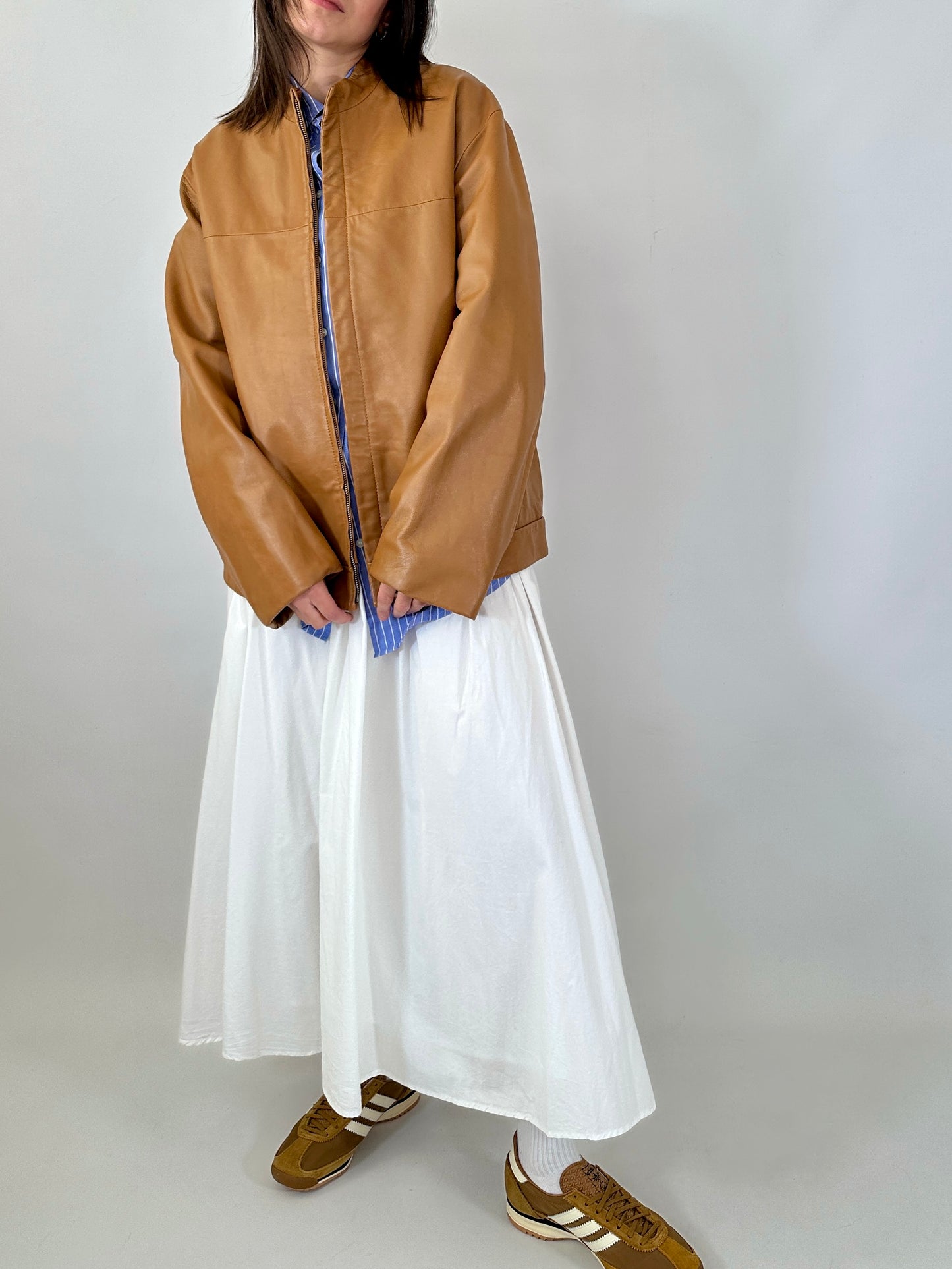 Biscuit oversized leather jacket