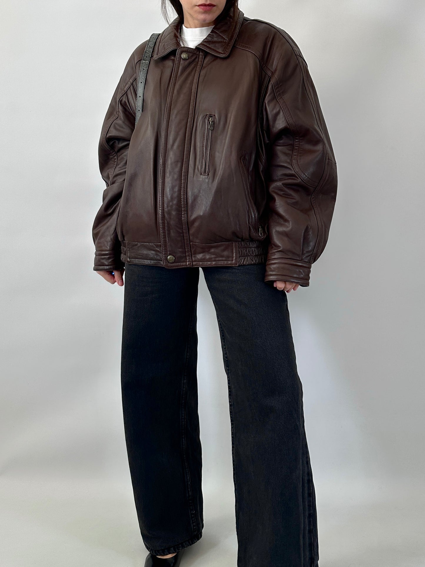 Soft leather brown bomber jacket
