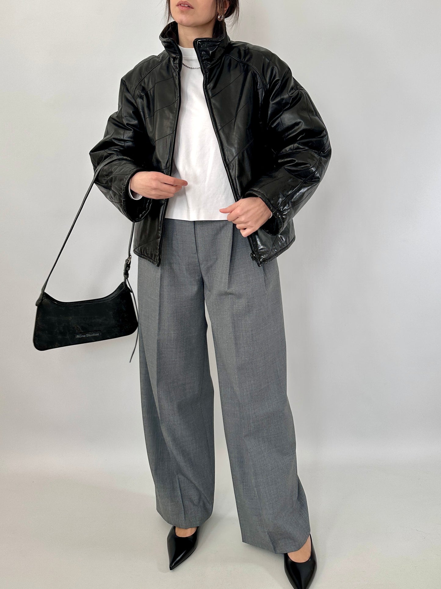 Quilted real leather jacket