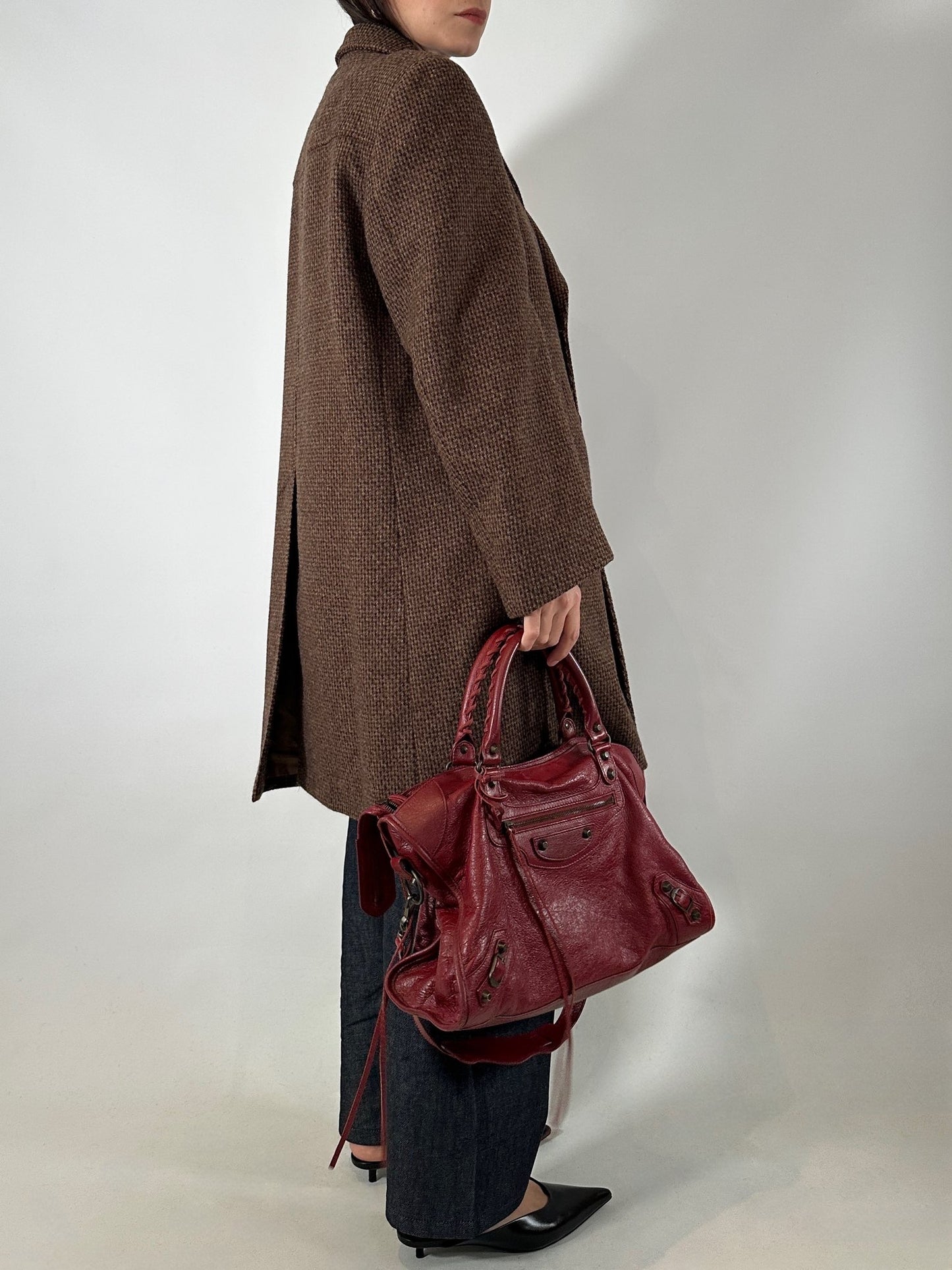 Brown tweed double-breasted coat