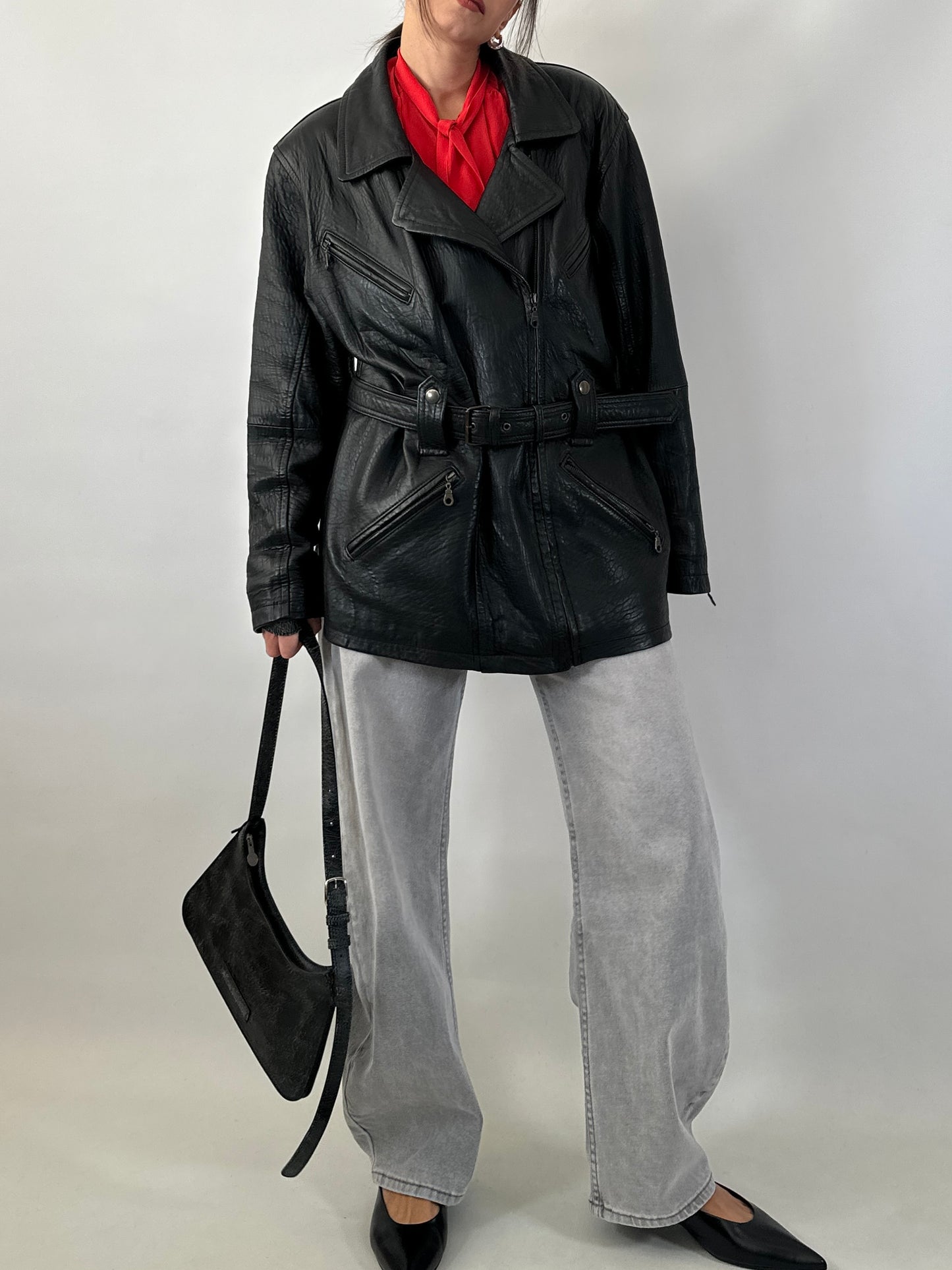 Vintage belted soft leather jacket