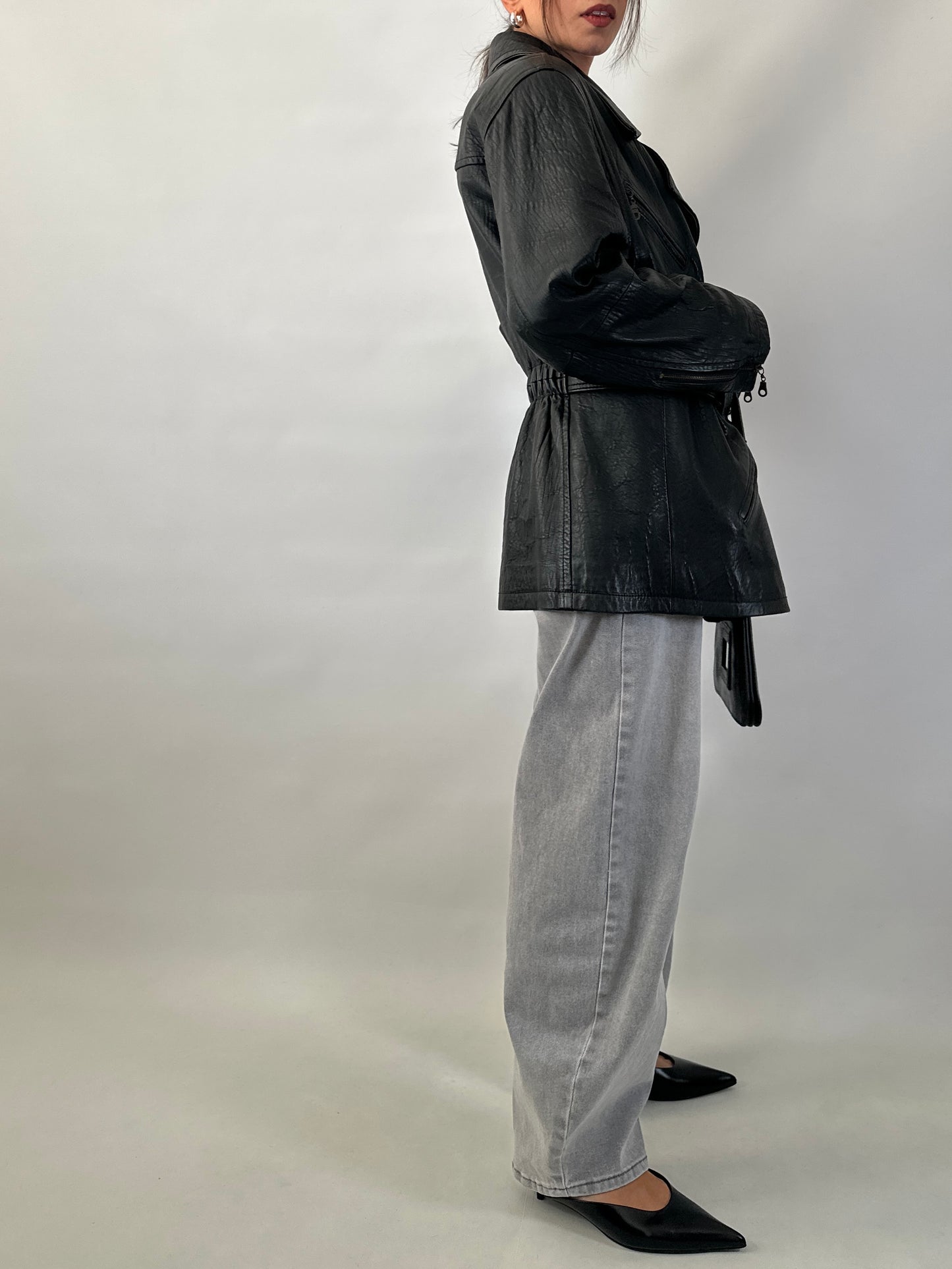 Vintage belted soft leather jacket