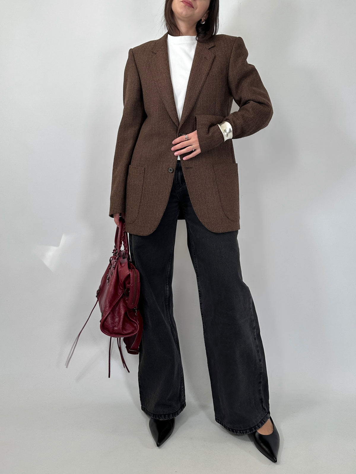 Brown Herringbone Alpaca Blazer