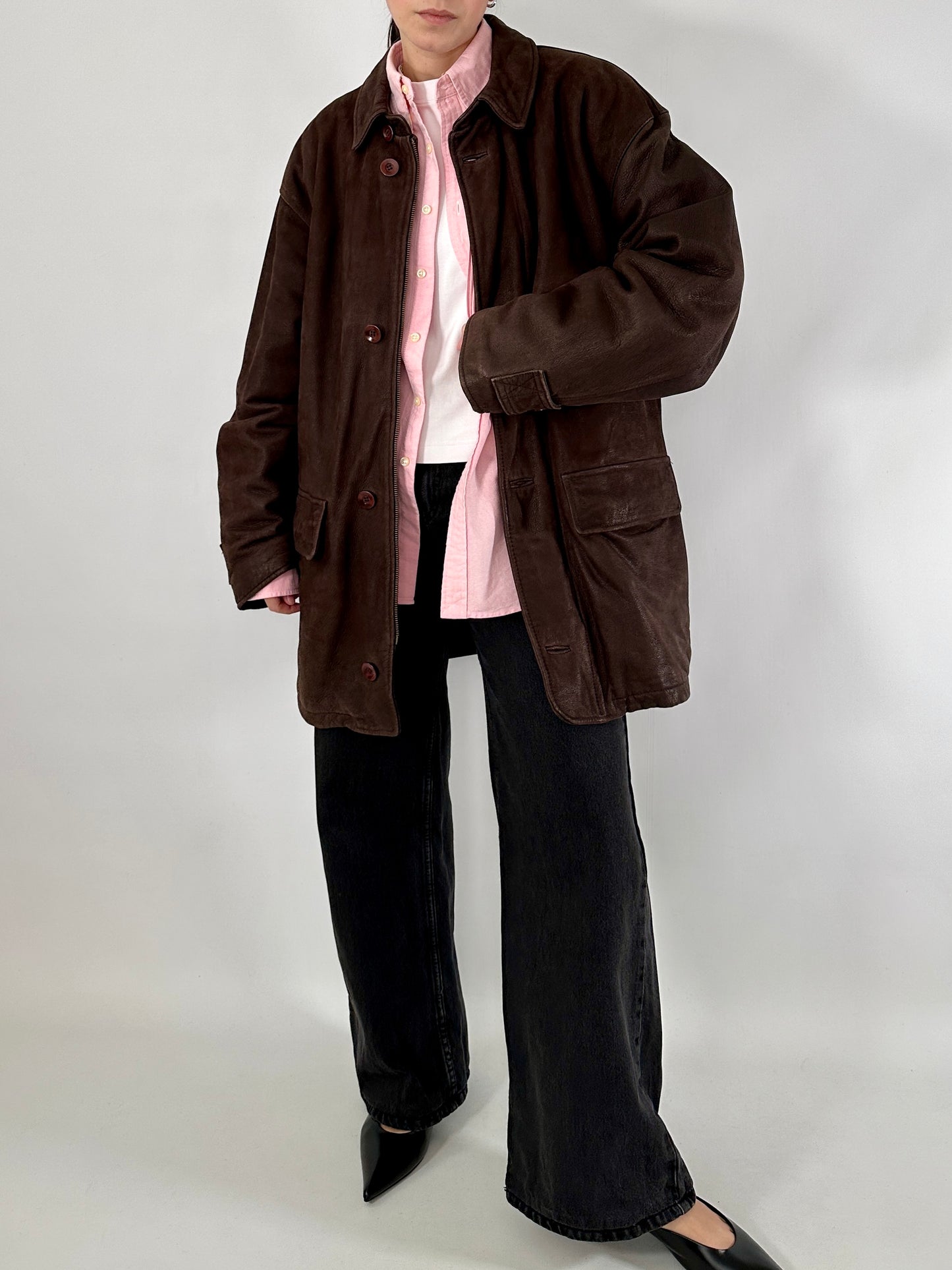 Chocolate nabuk leather jacket