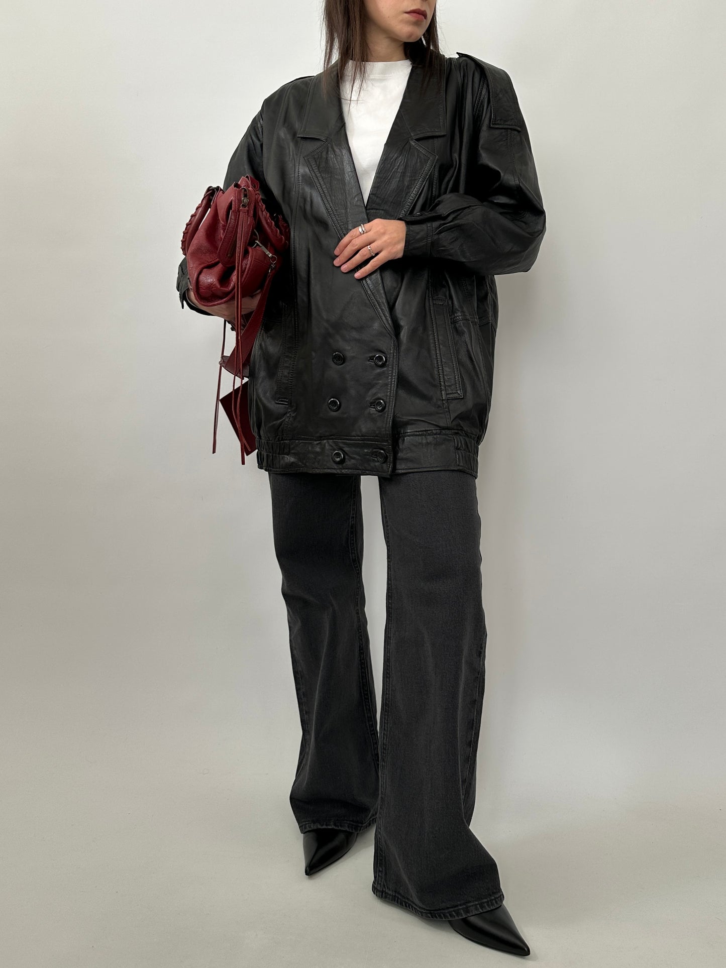 Oversized Vintage Leather Power Jacket