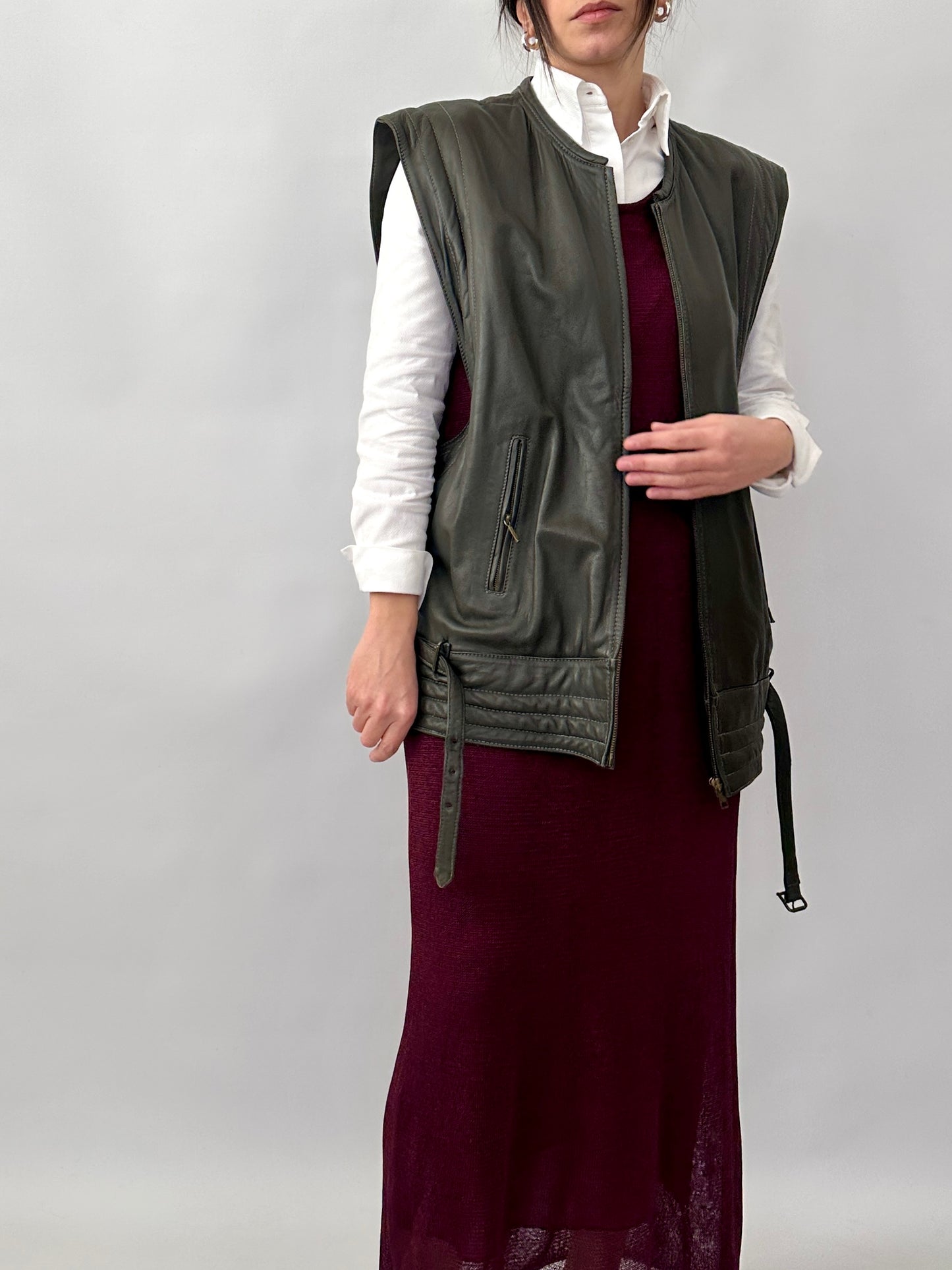 Grey genuine leather vintage vest