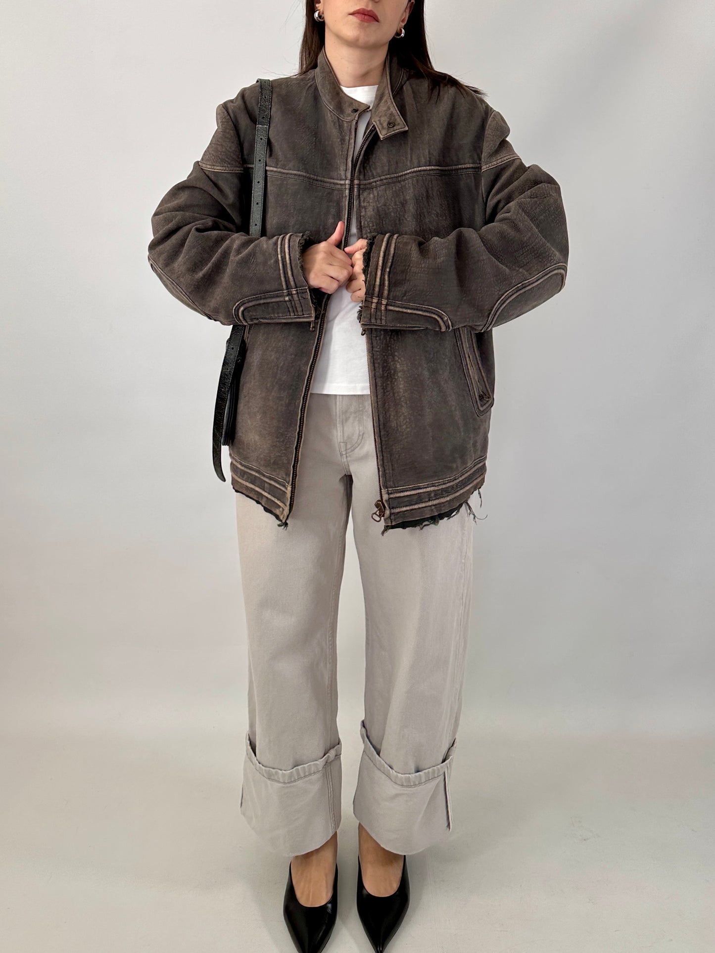 Boss distressed leather racer jacket