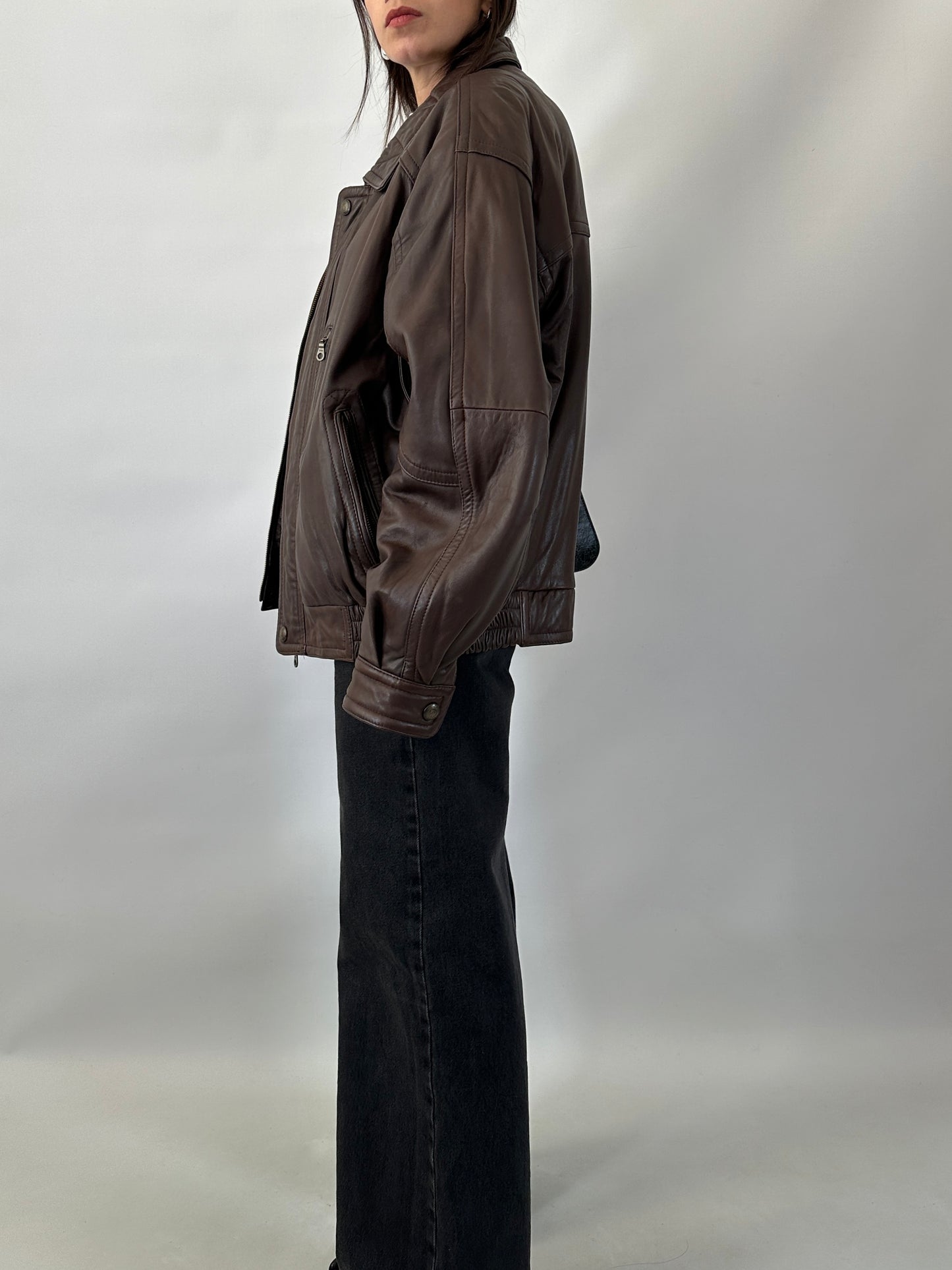 Soft leather brown bomber jacket