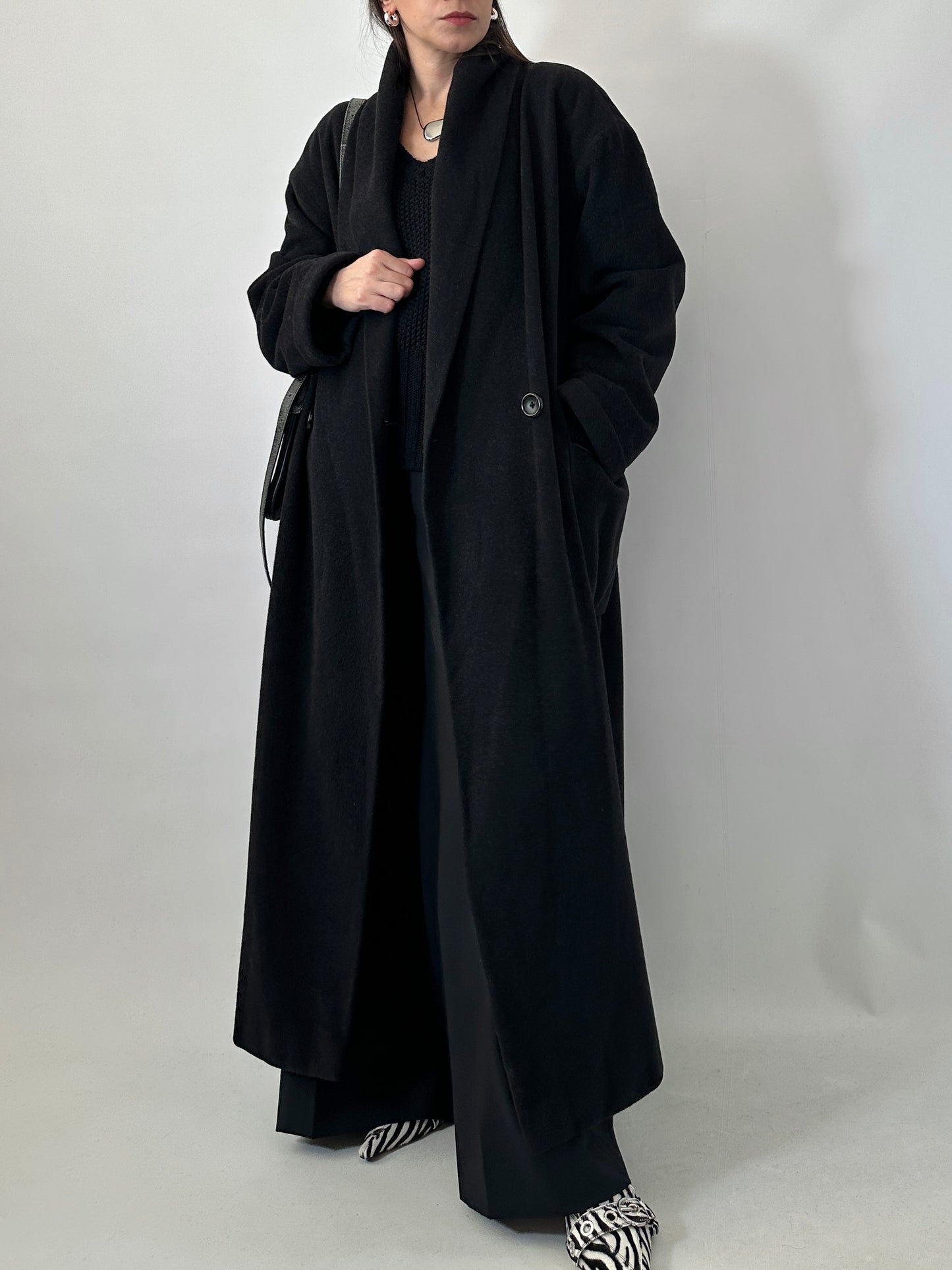 Vintage wool and cashmere coat with shawl collar