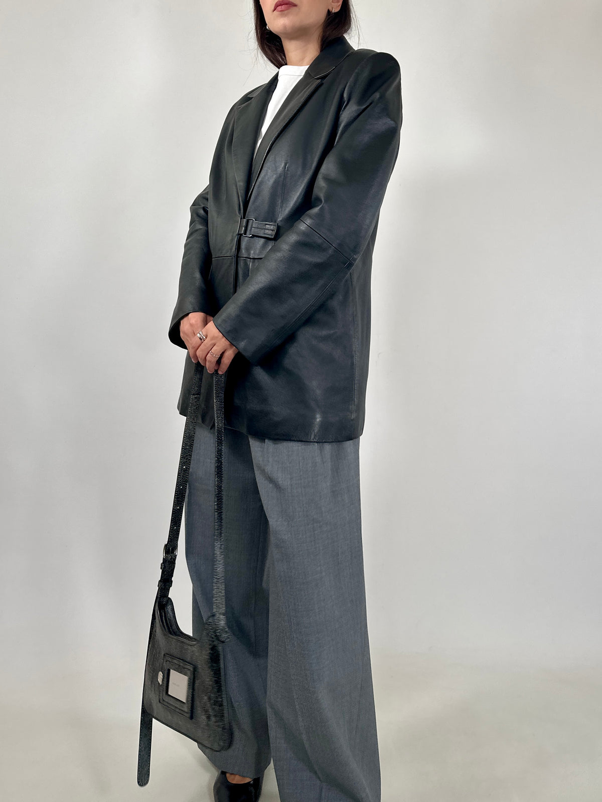 Minimal Closure Leather Blazer