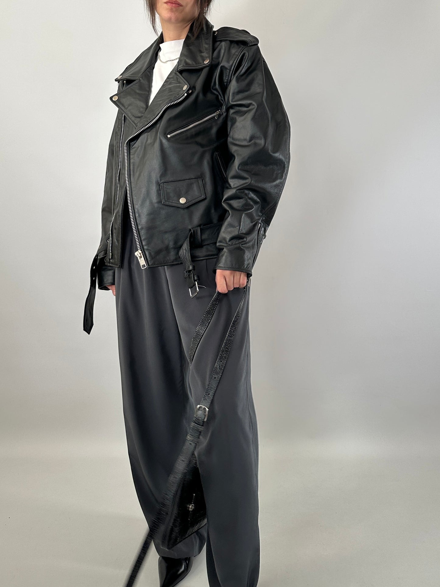 Iconic biker jacket in genuine leather