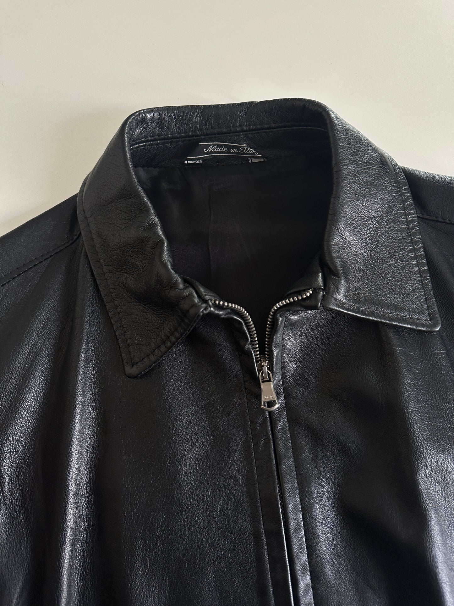 Minimal Black Leather Zip-Up Jacket