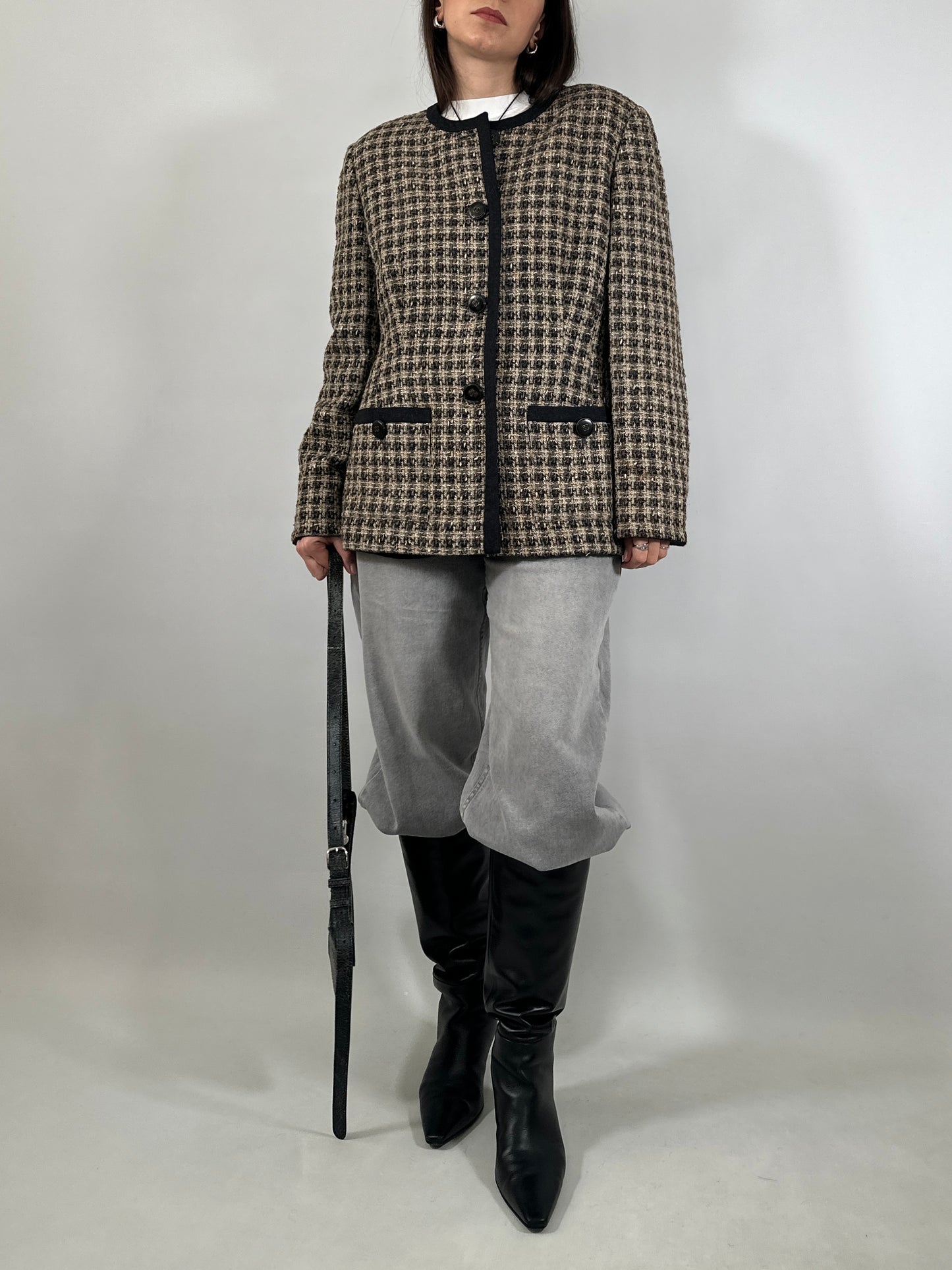 Vintage Collarless Tweed Jacket