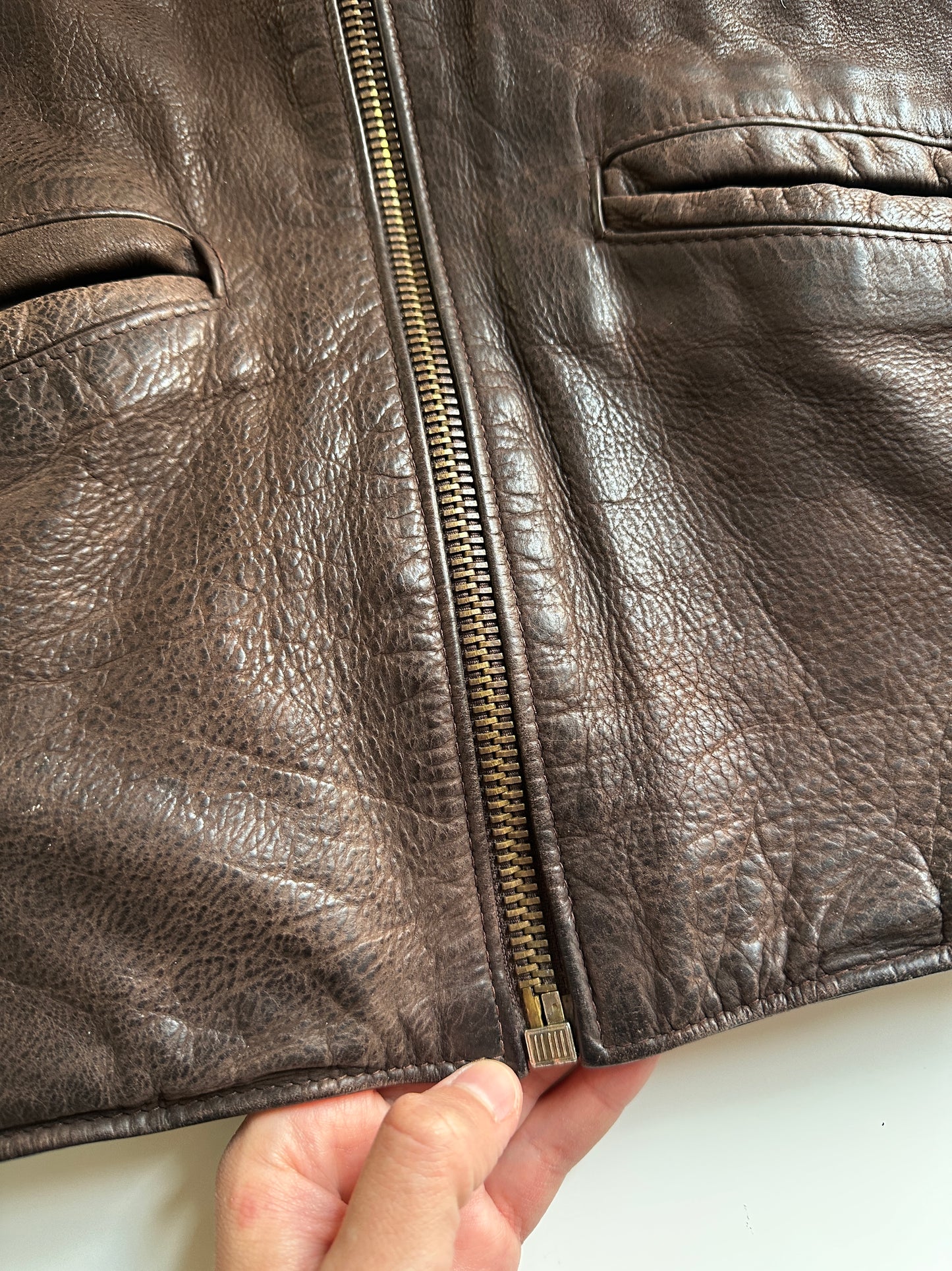 Vintage Brown Zip-Up Leather Jacket
