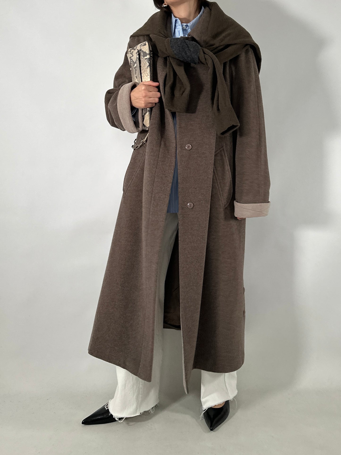 Vintage taupe wool and cashmere long coat