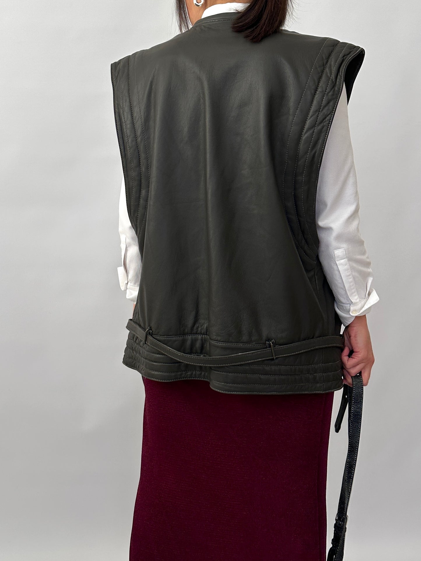 Grey genuine leather vintage vest