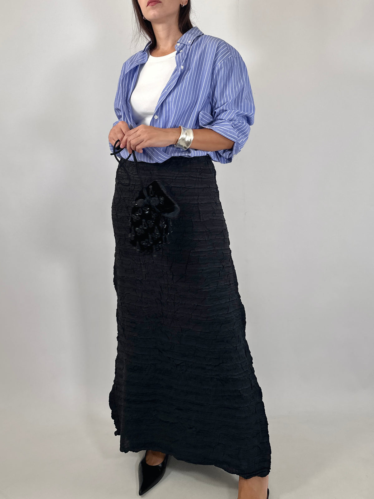 Black Crinkled Maxi Skirt