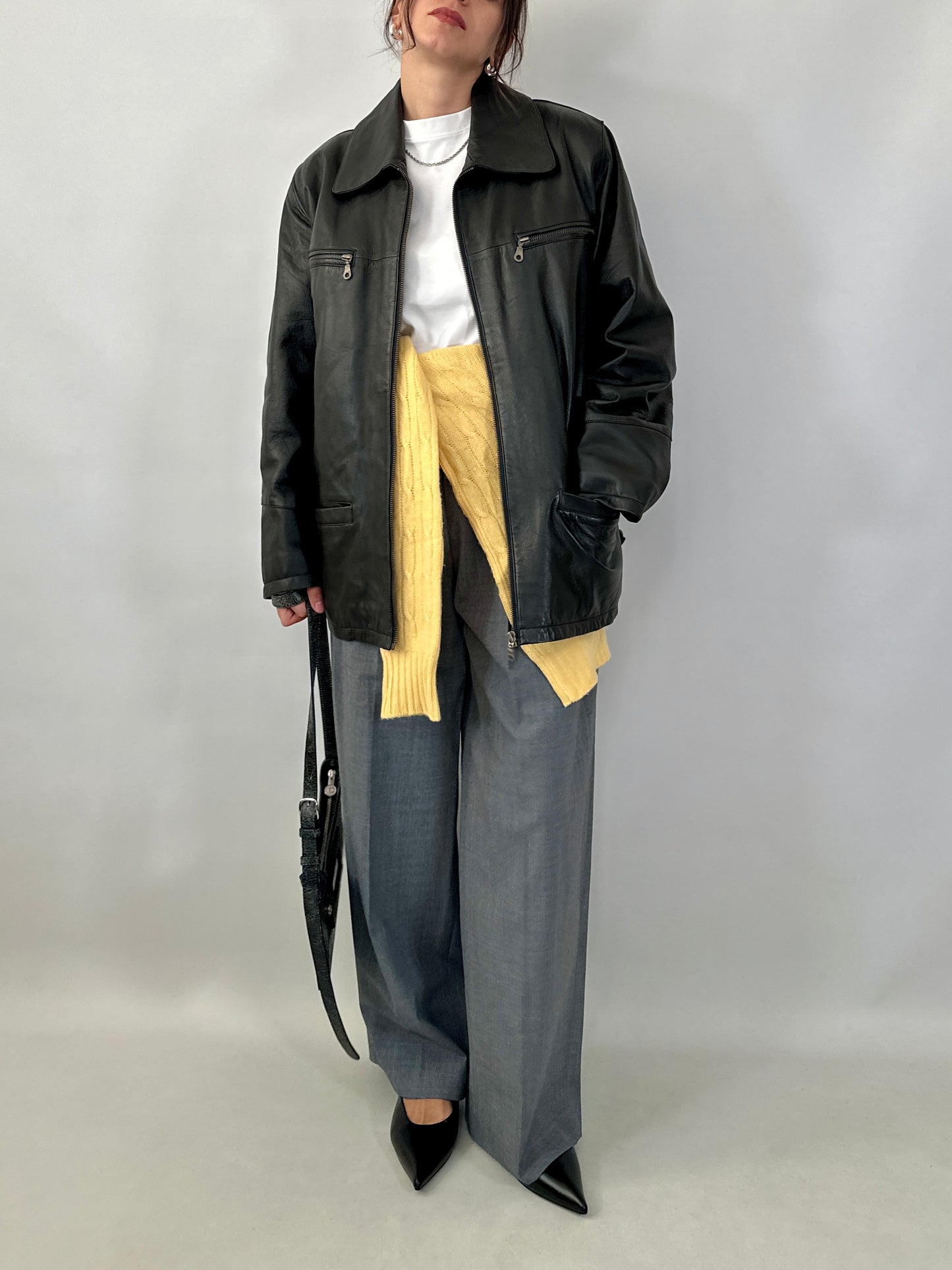 Soft leather zipped jacket