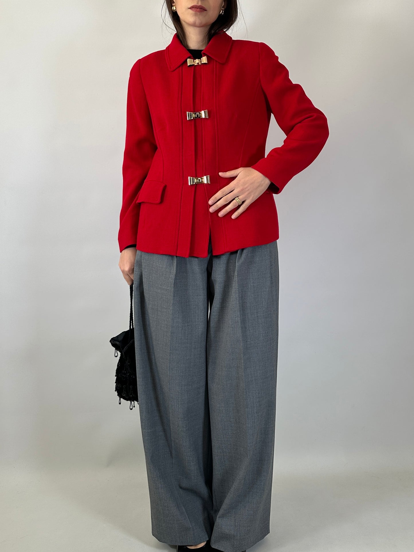 Vintage Luisa Spagnoli Red Jacket with Bow Buttons