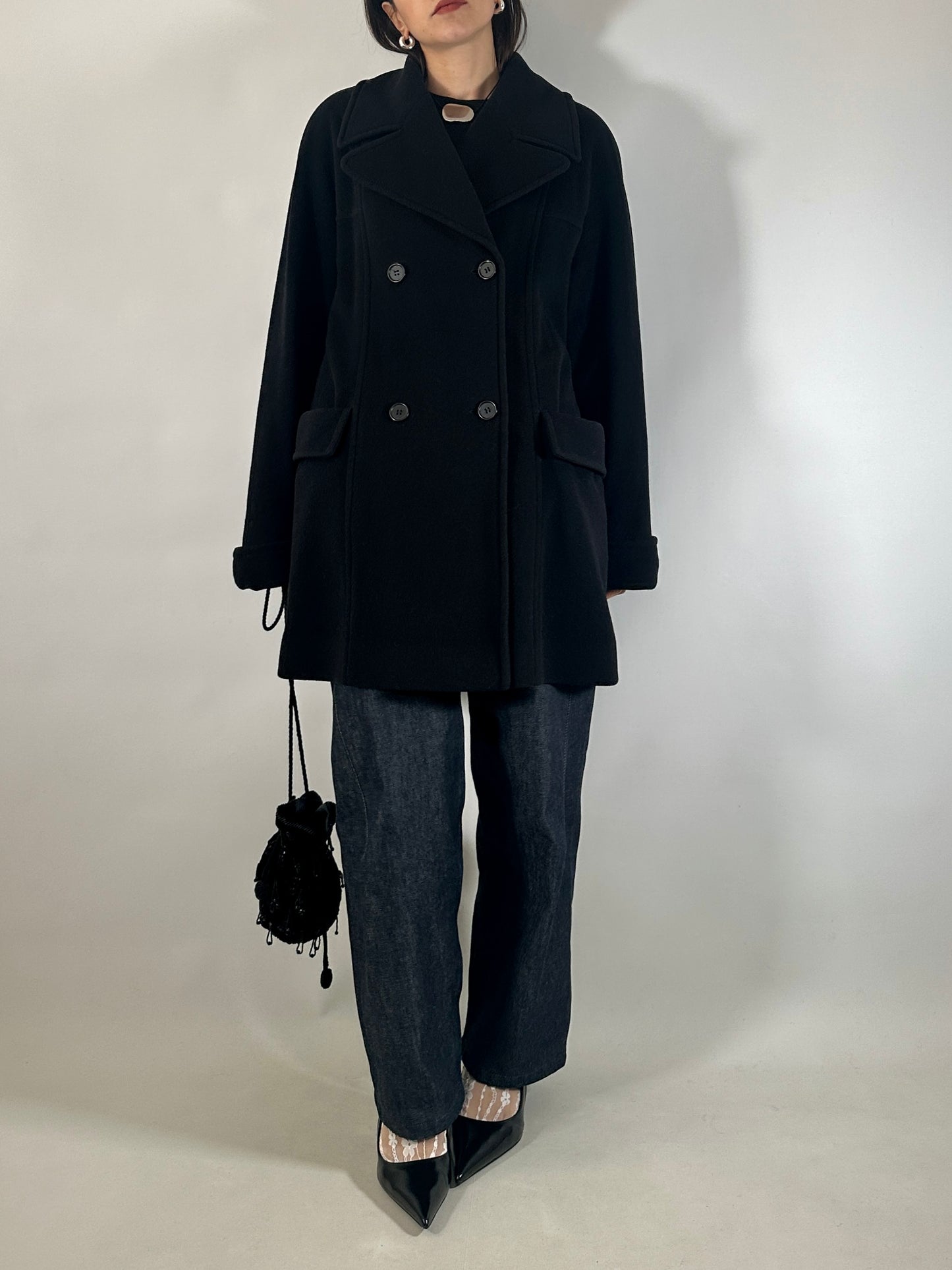 Vintage Black Cashmere Blend Peacoat