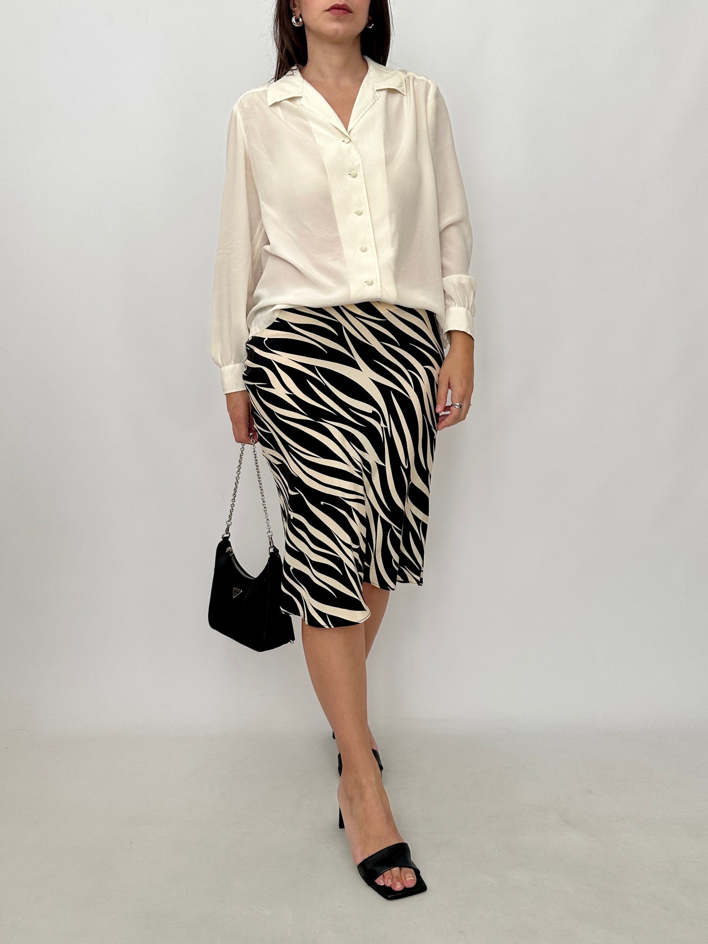 100% Silk Zebra Print Midi Skirt