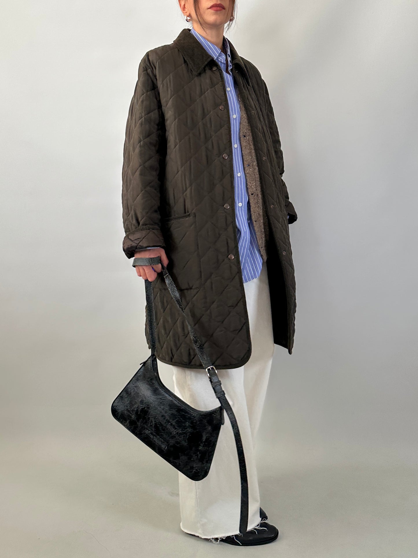 Silk long quilted jacket