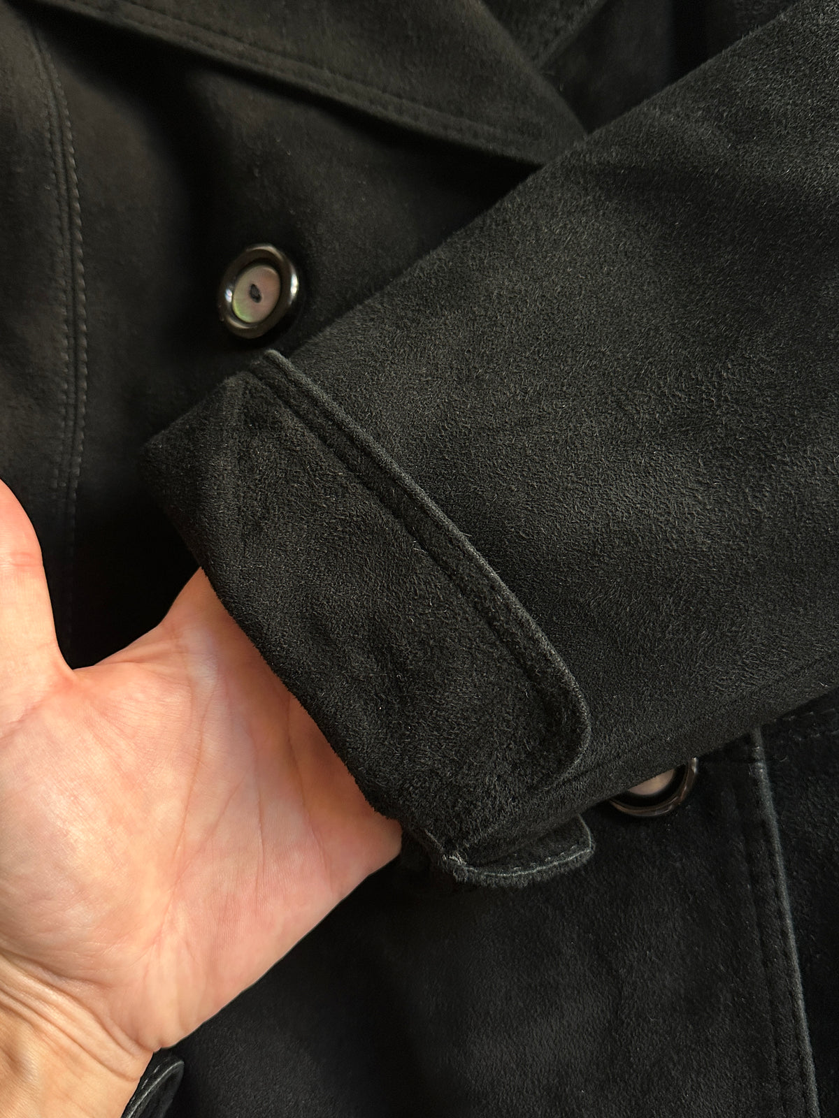 Suede Leather Belted Trench Coat