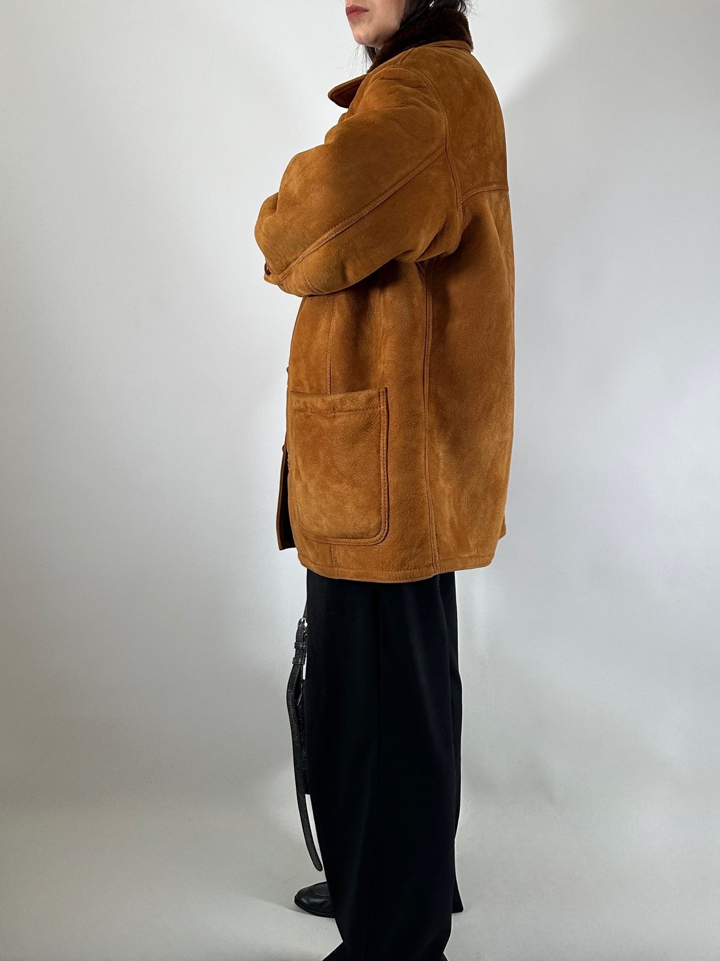 Vintage shearling coat in soft suede leather
