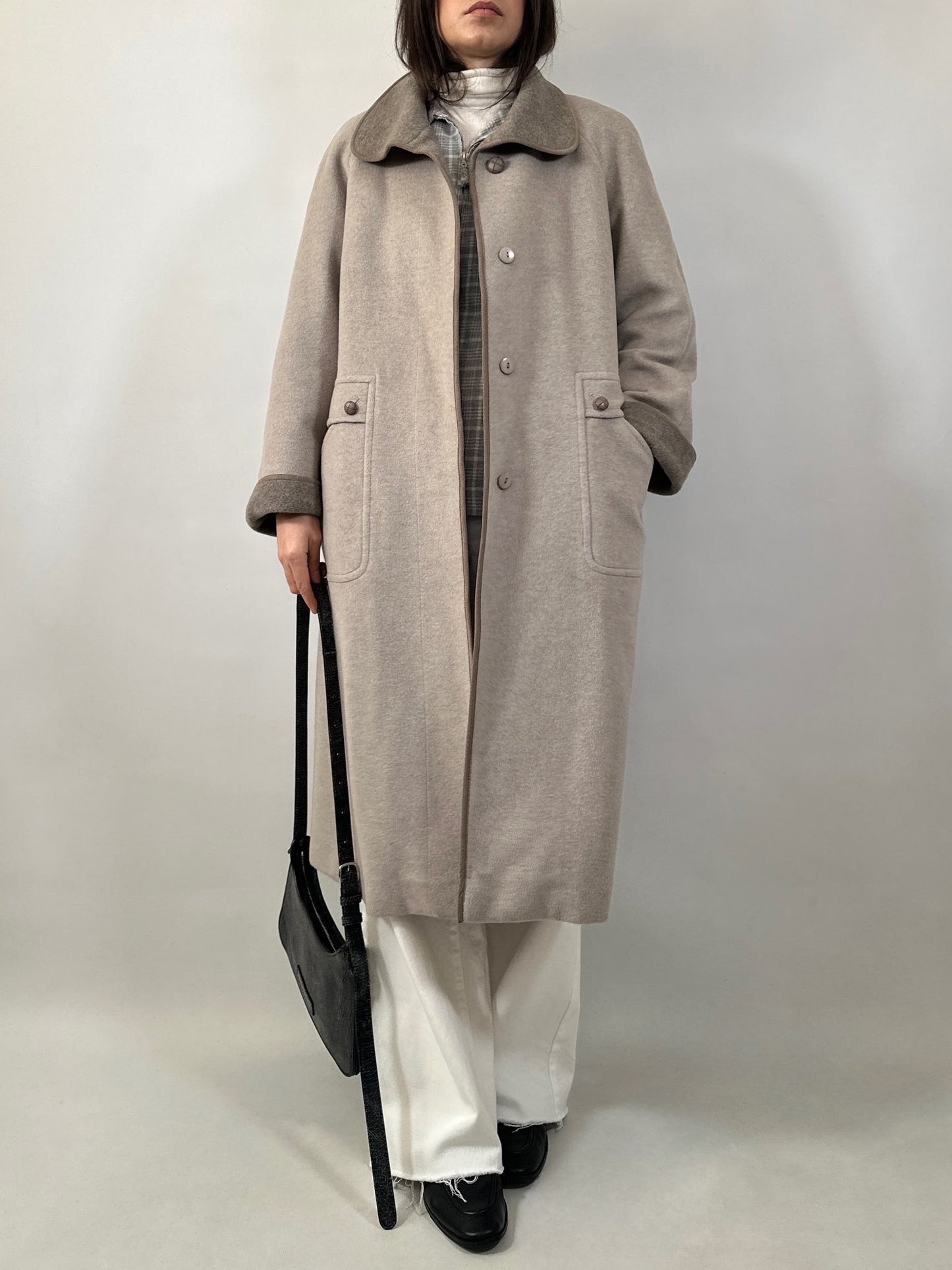 Vintage Wool & Cashmere Coat with Contrast Collar & Cuffs