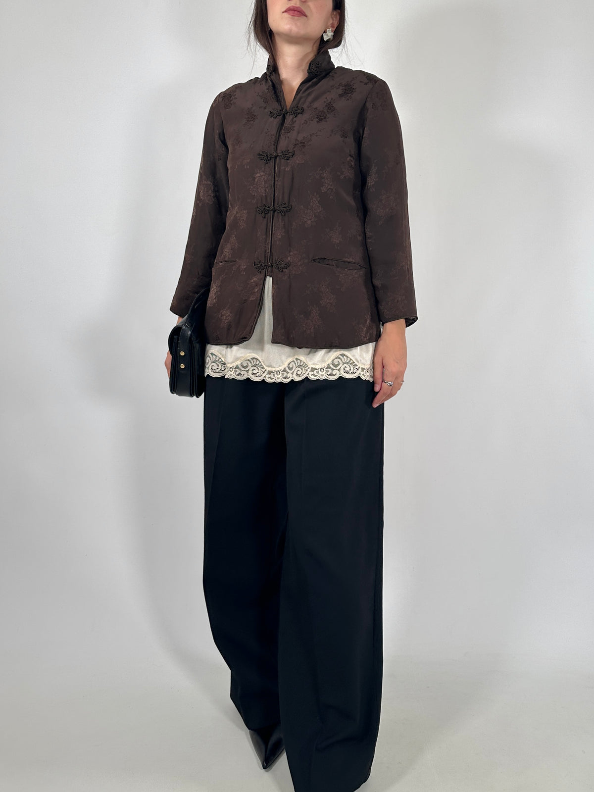Brown Silk Jacquard Mandarin Jacket