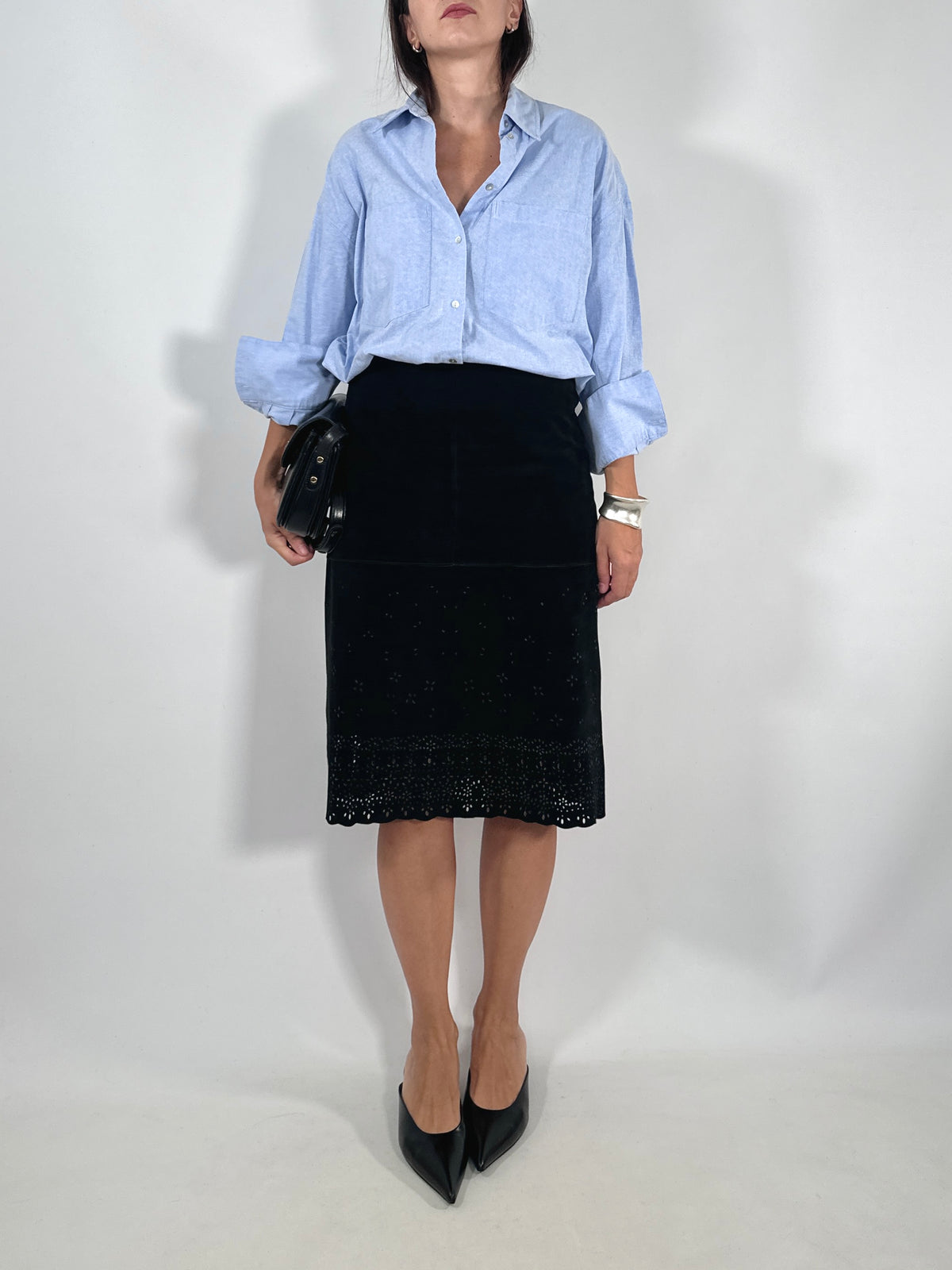 Black Suede Cut-Out Skirt