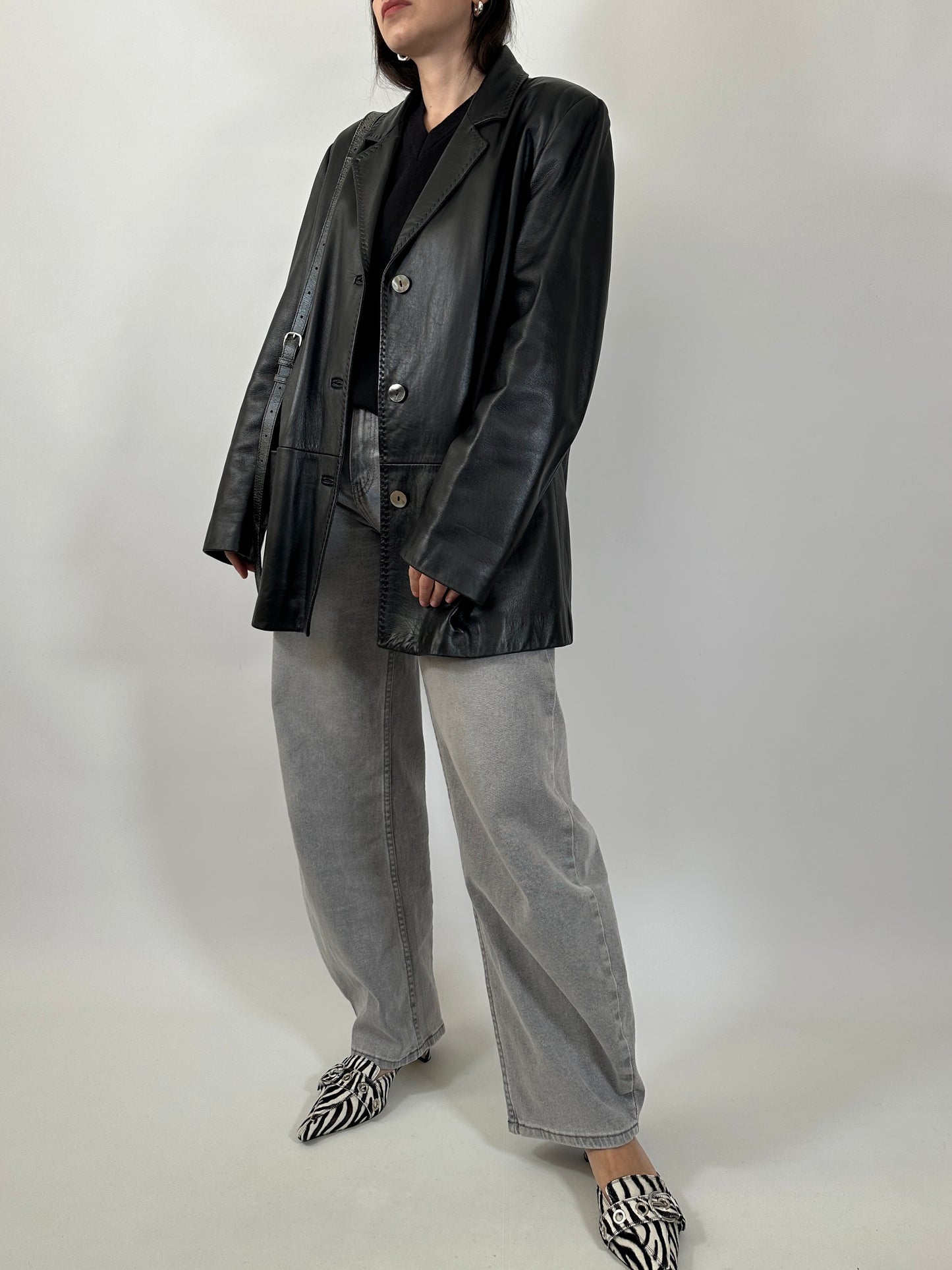 Nappa Leather Blazer with Stitch Detailing