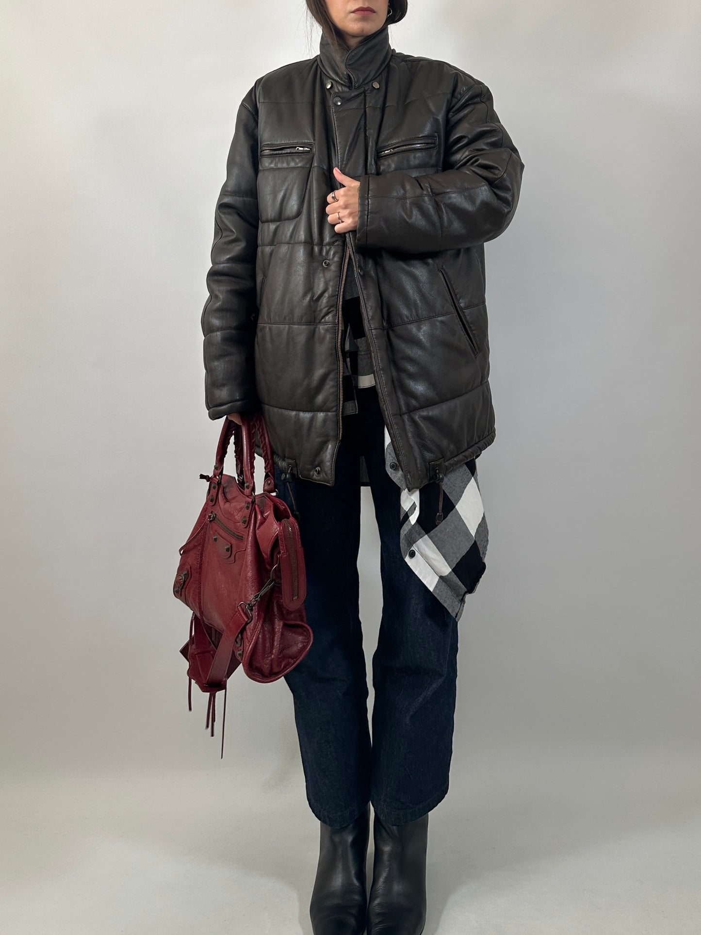 Dark Brown Quilted Leather Jacket