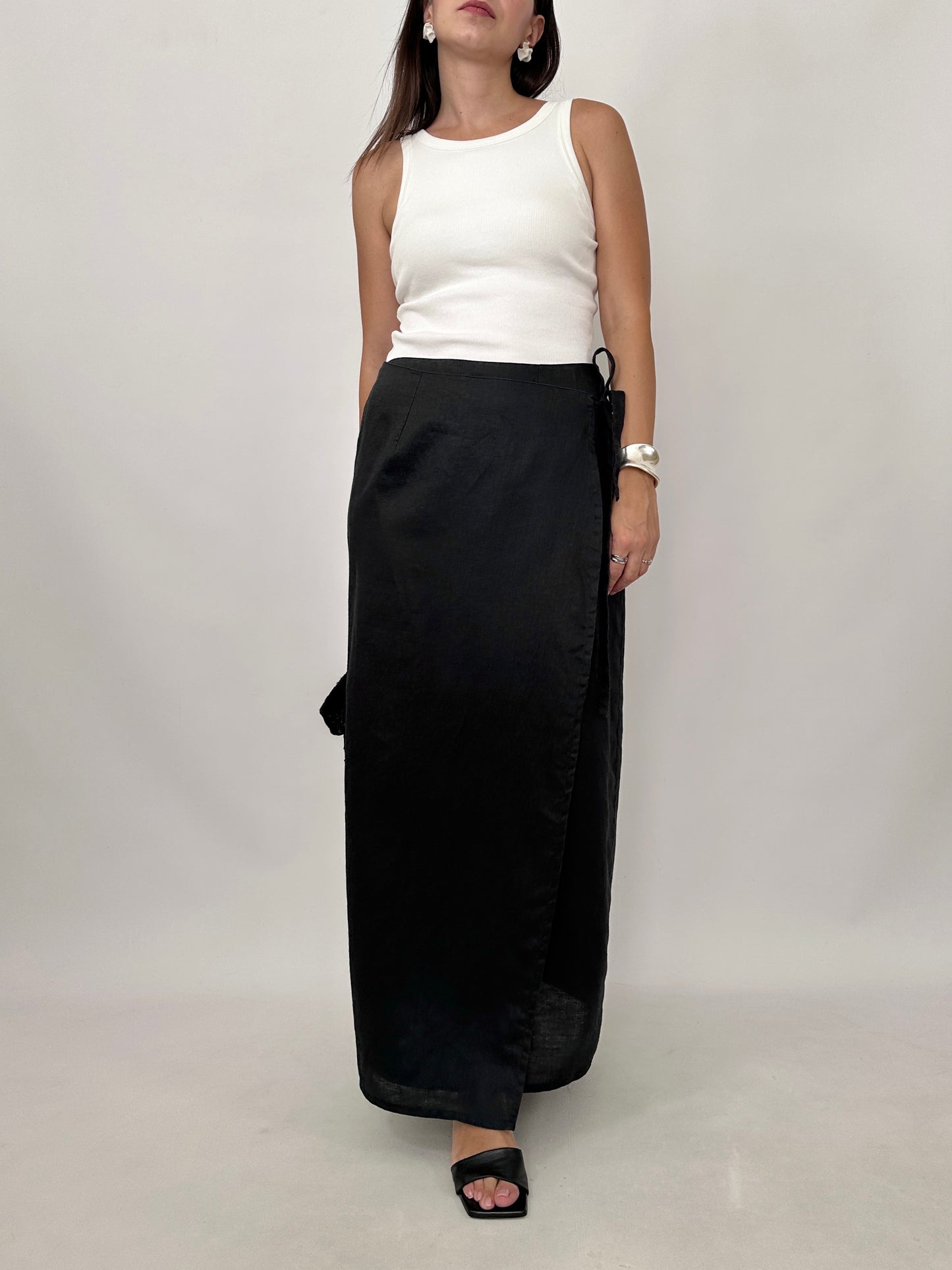 Essential Black Linen Wrap Skirt