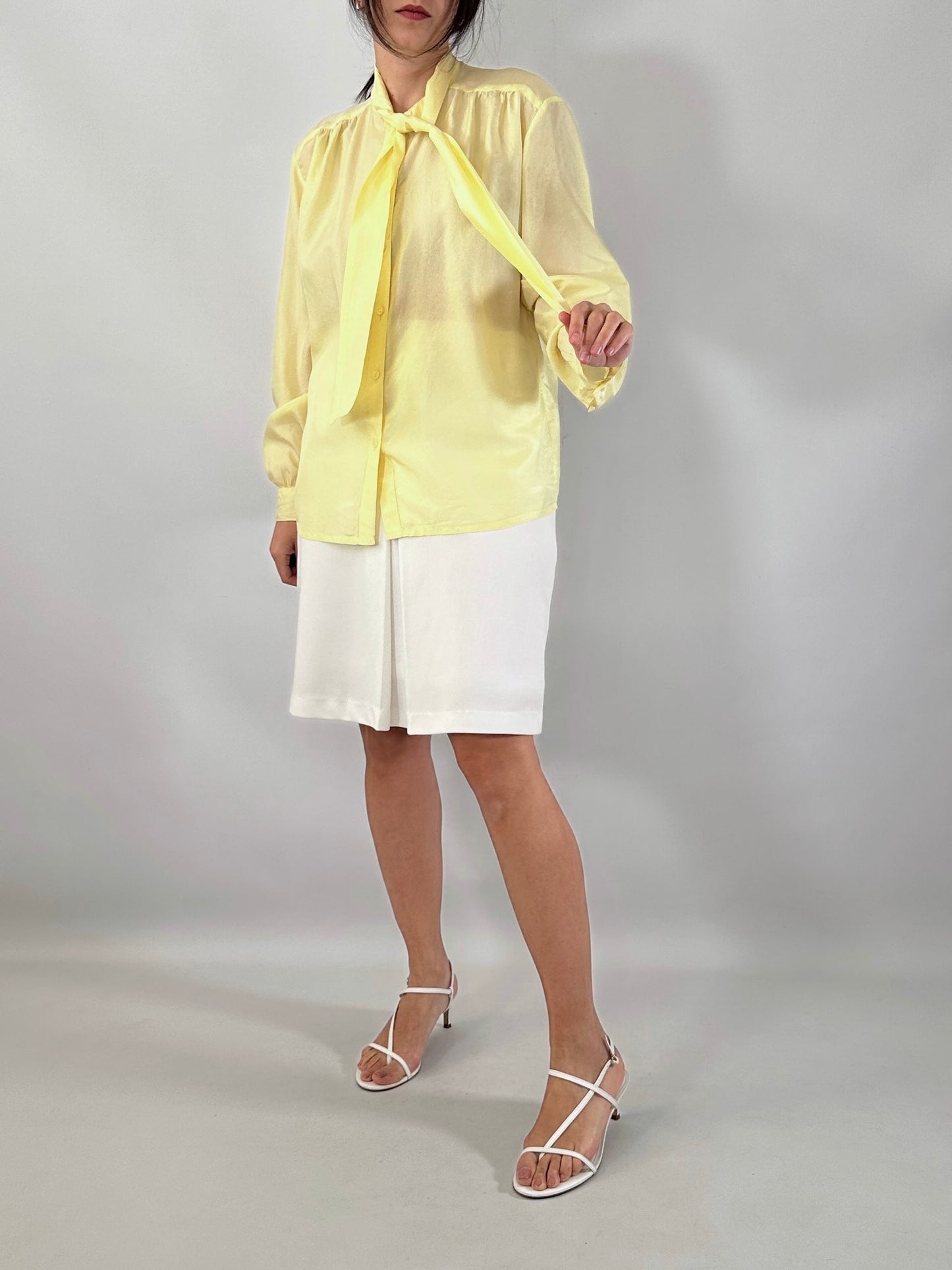 Butter yellow silk bow shirt