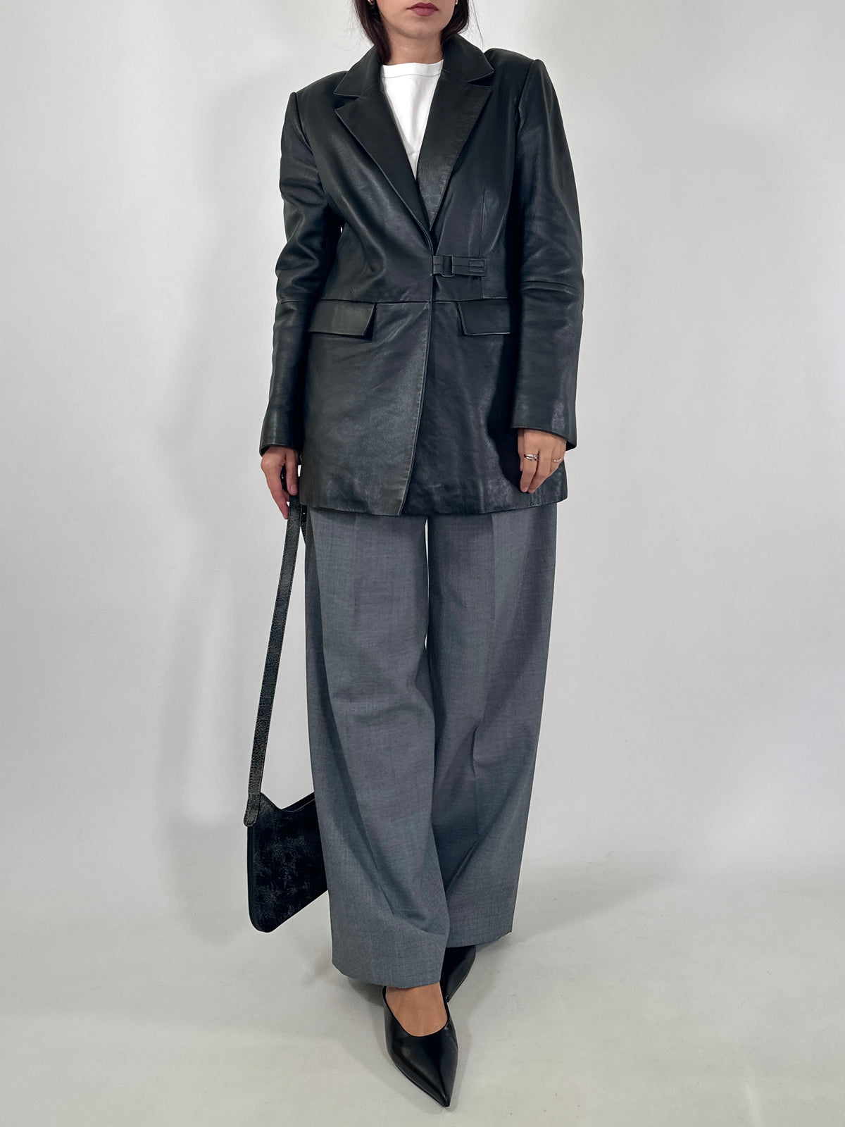 Minimal Closure Leather Blazer