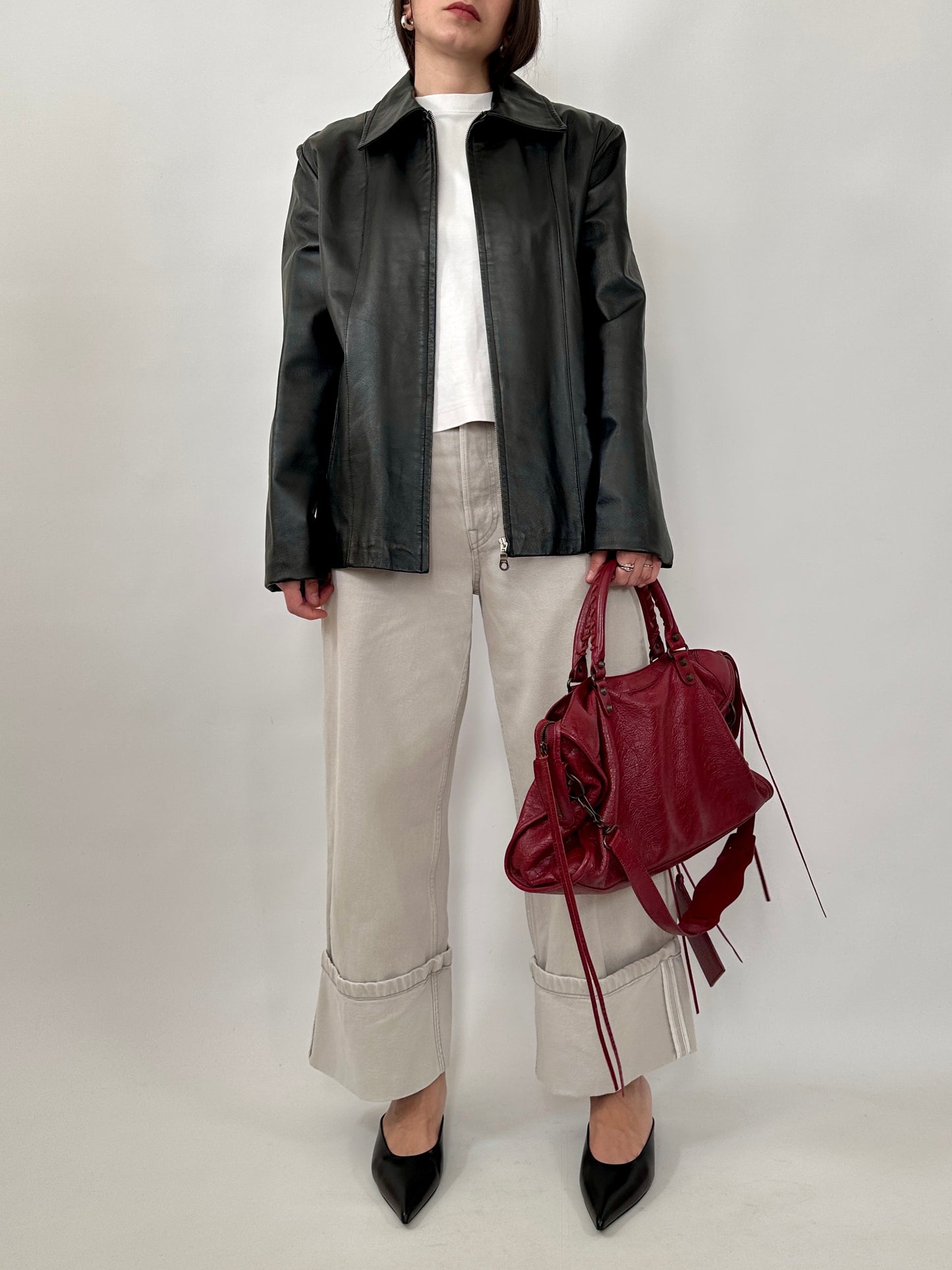 Minimal Black Leather Zip Jacket