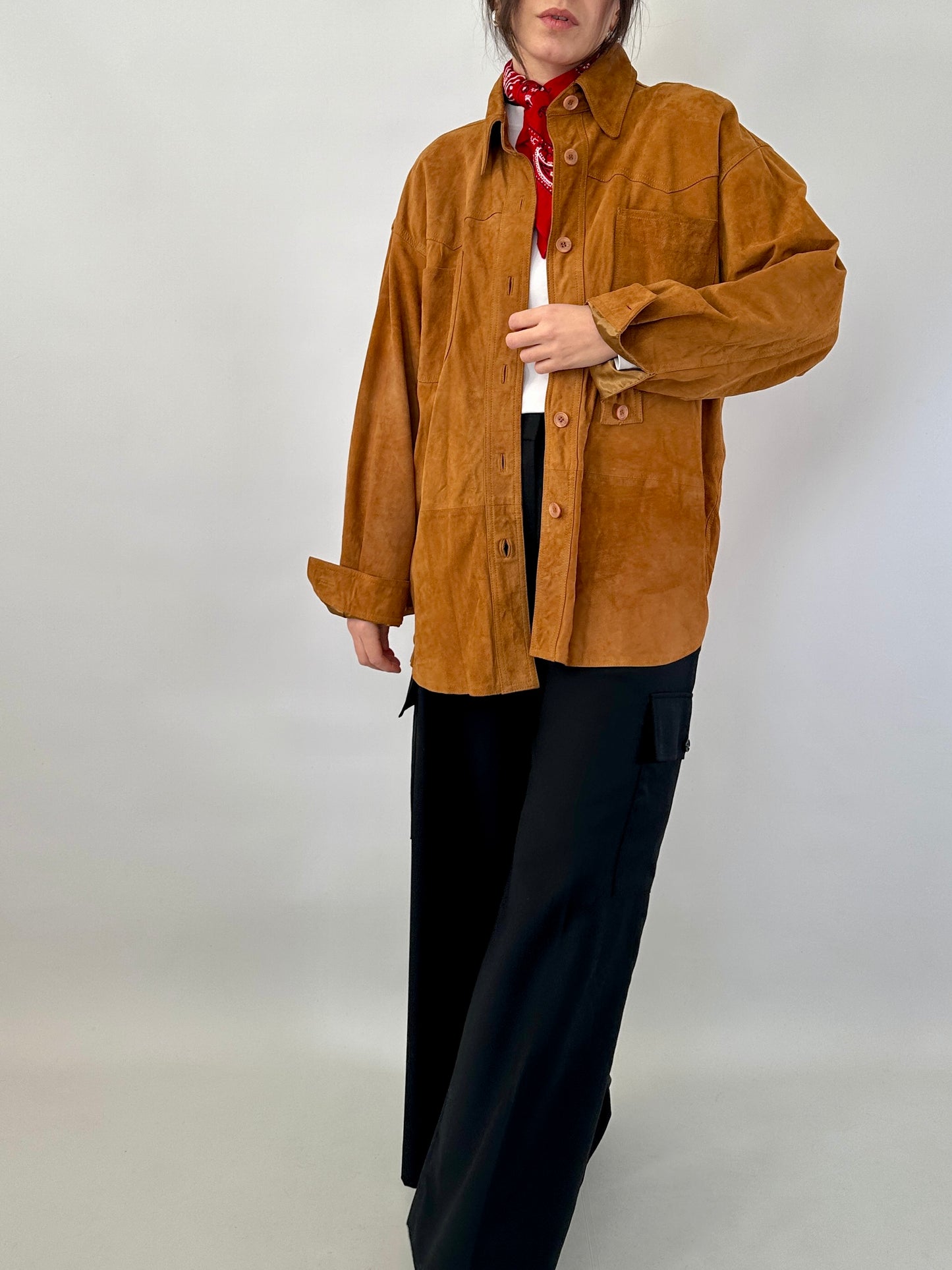Vintage overshirt in tan real suede