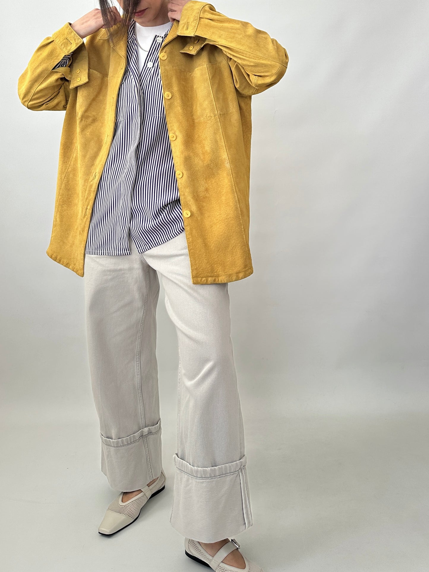 Yellow real suede overshirt