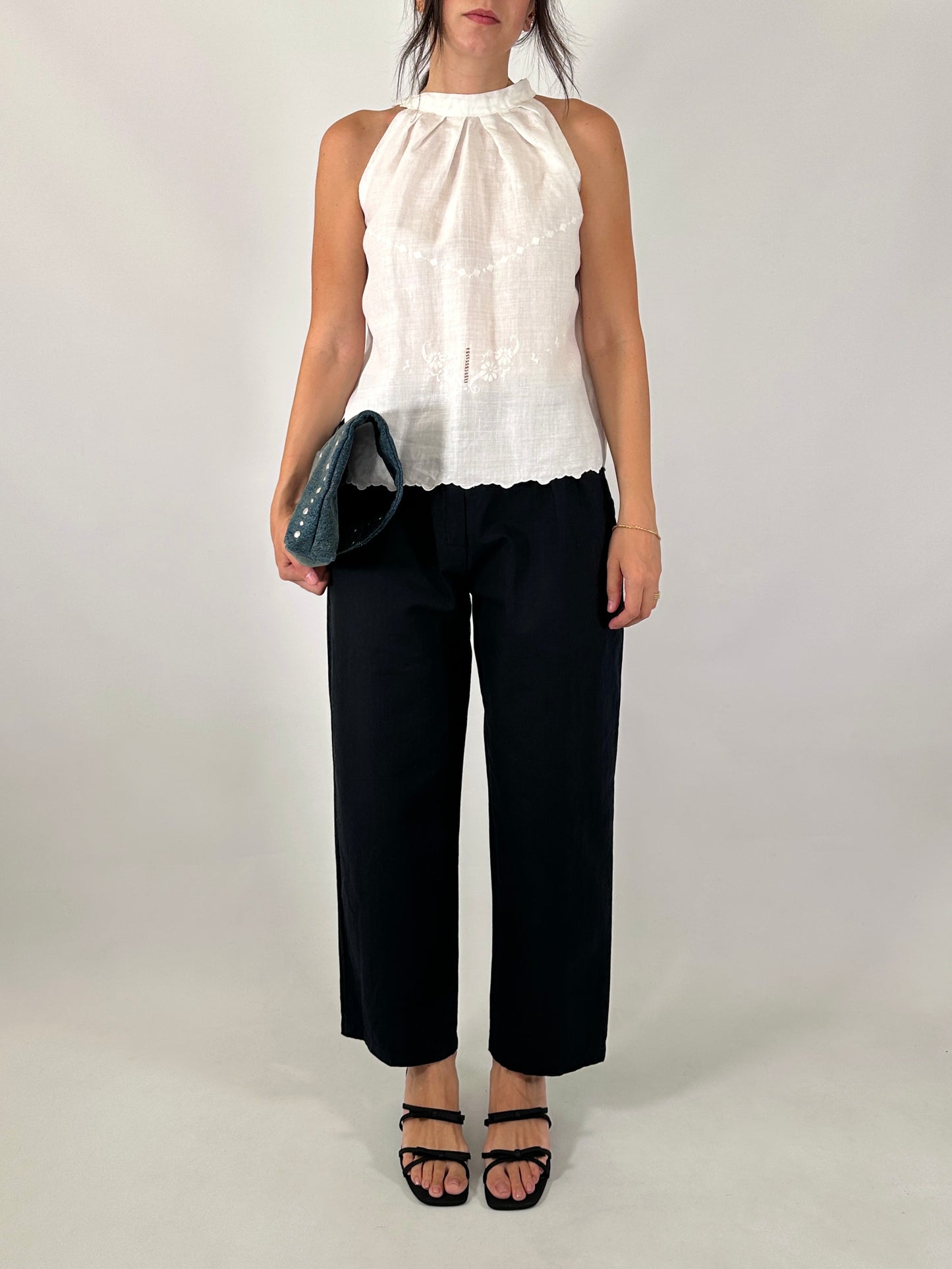Barrel fit linen and cotton trousers