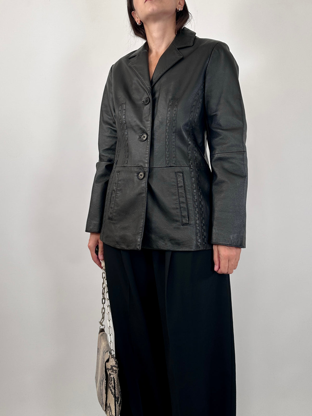 Black Leather Fitted Blazer