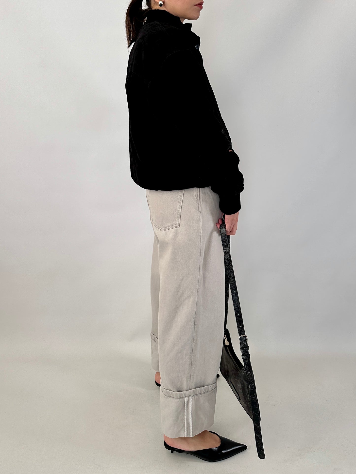 Vintage black bomber jacket in suede