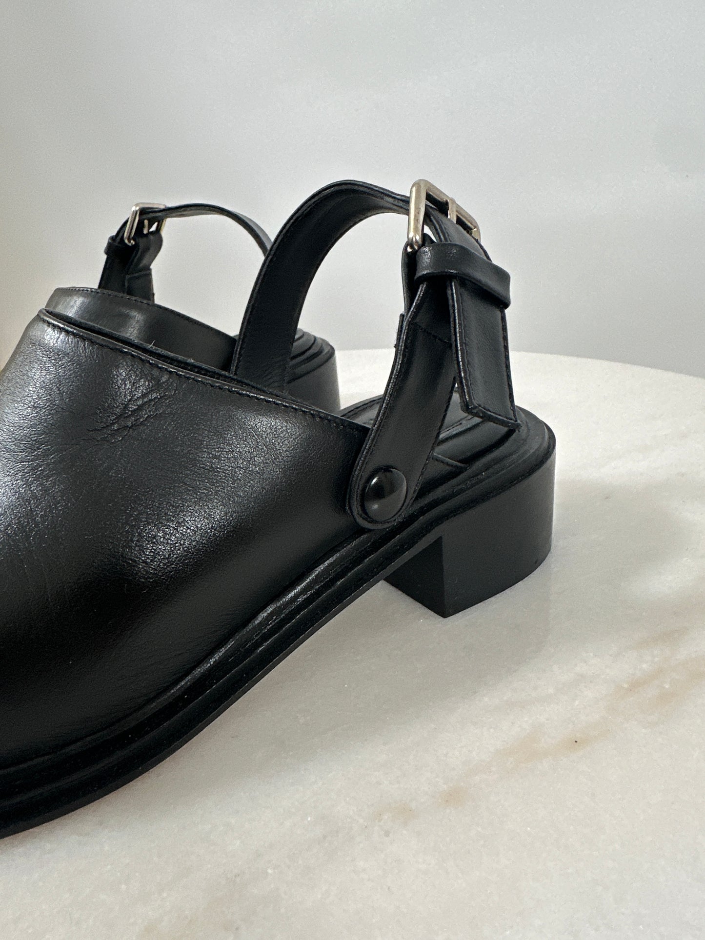 Brand New Leather Mules with Convertible Strap