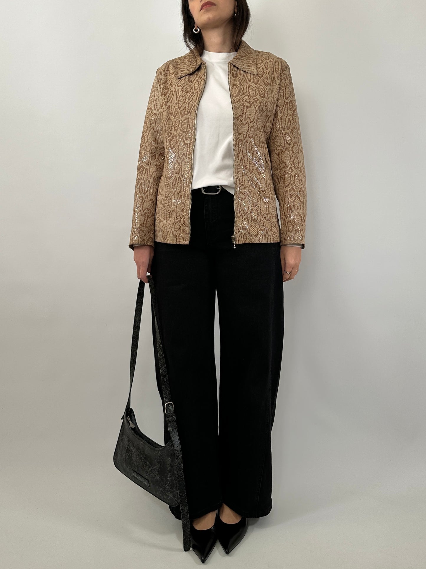 Vintage Snake Print Leather Jacket