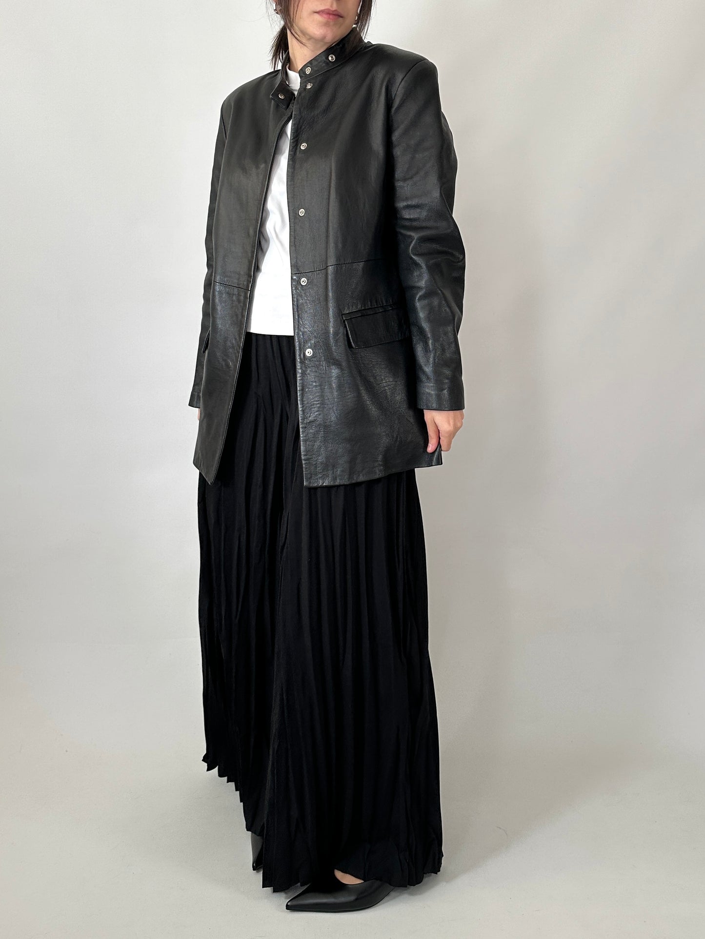 Minimal 90s genuine leather jacket