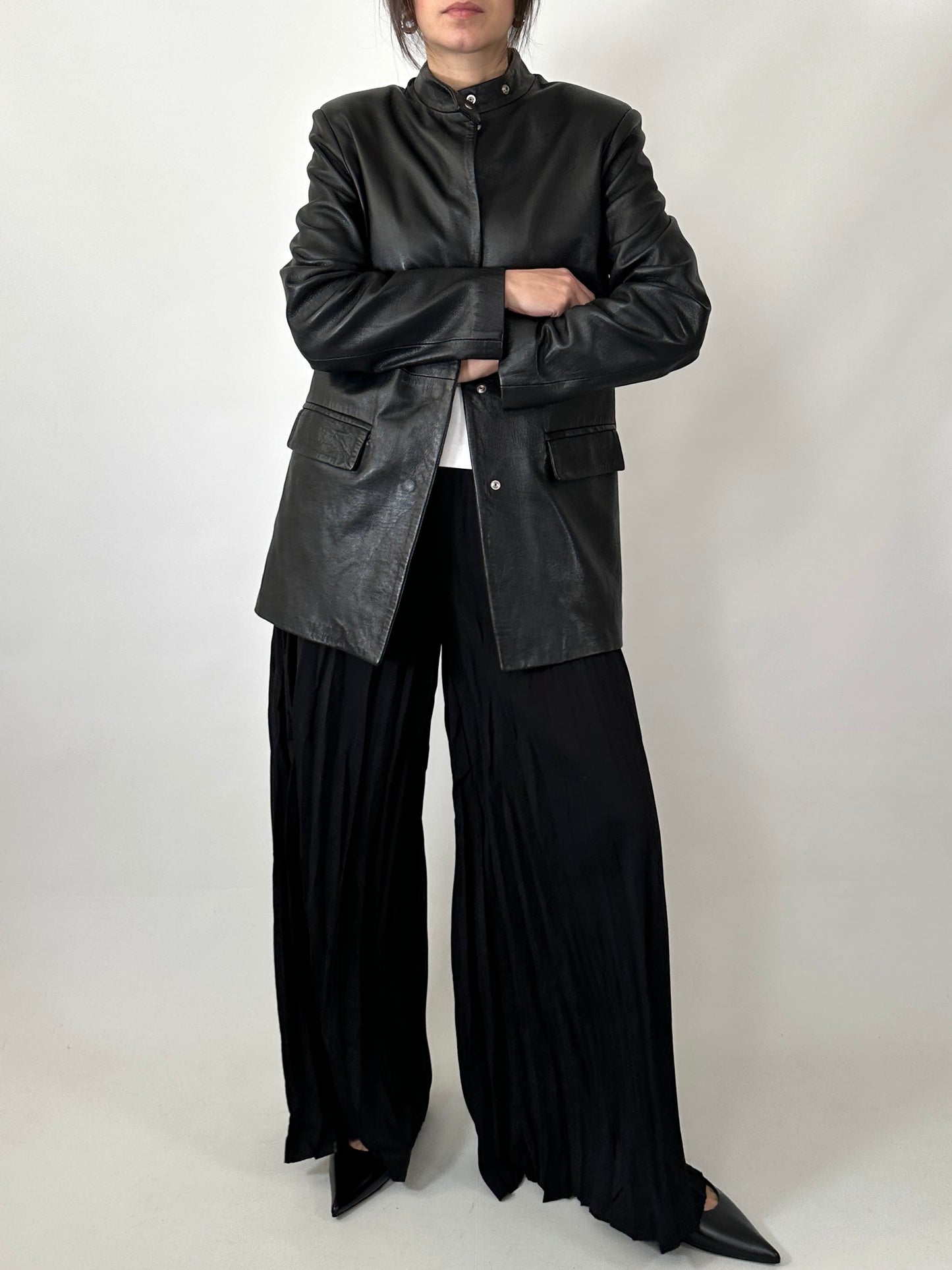 Minimal 90s genuine leather jacket