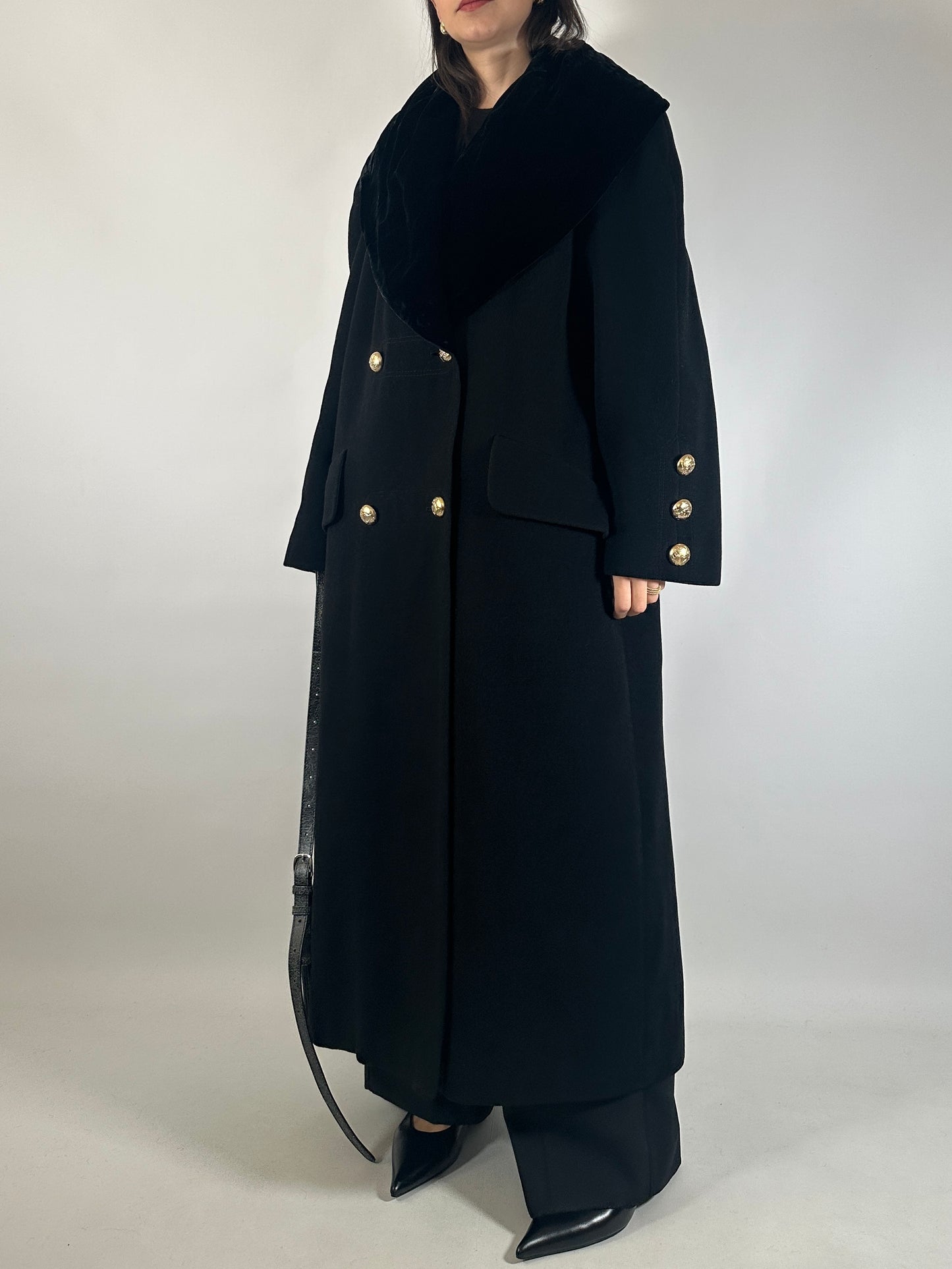 Vintage Wool Coat with Convertible Velvet Collar